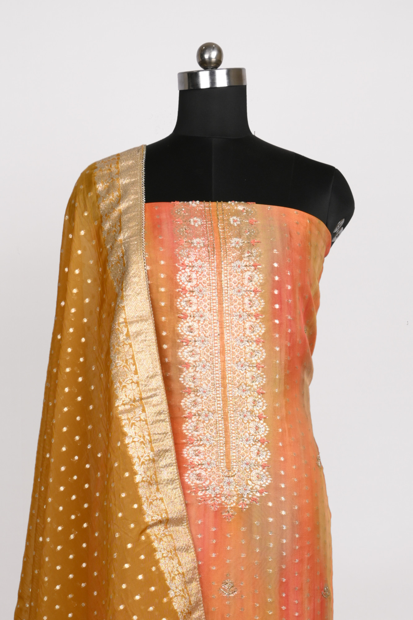 Orange Muslin Suit Set with Muslin Dupatta - 639-MFJ53225