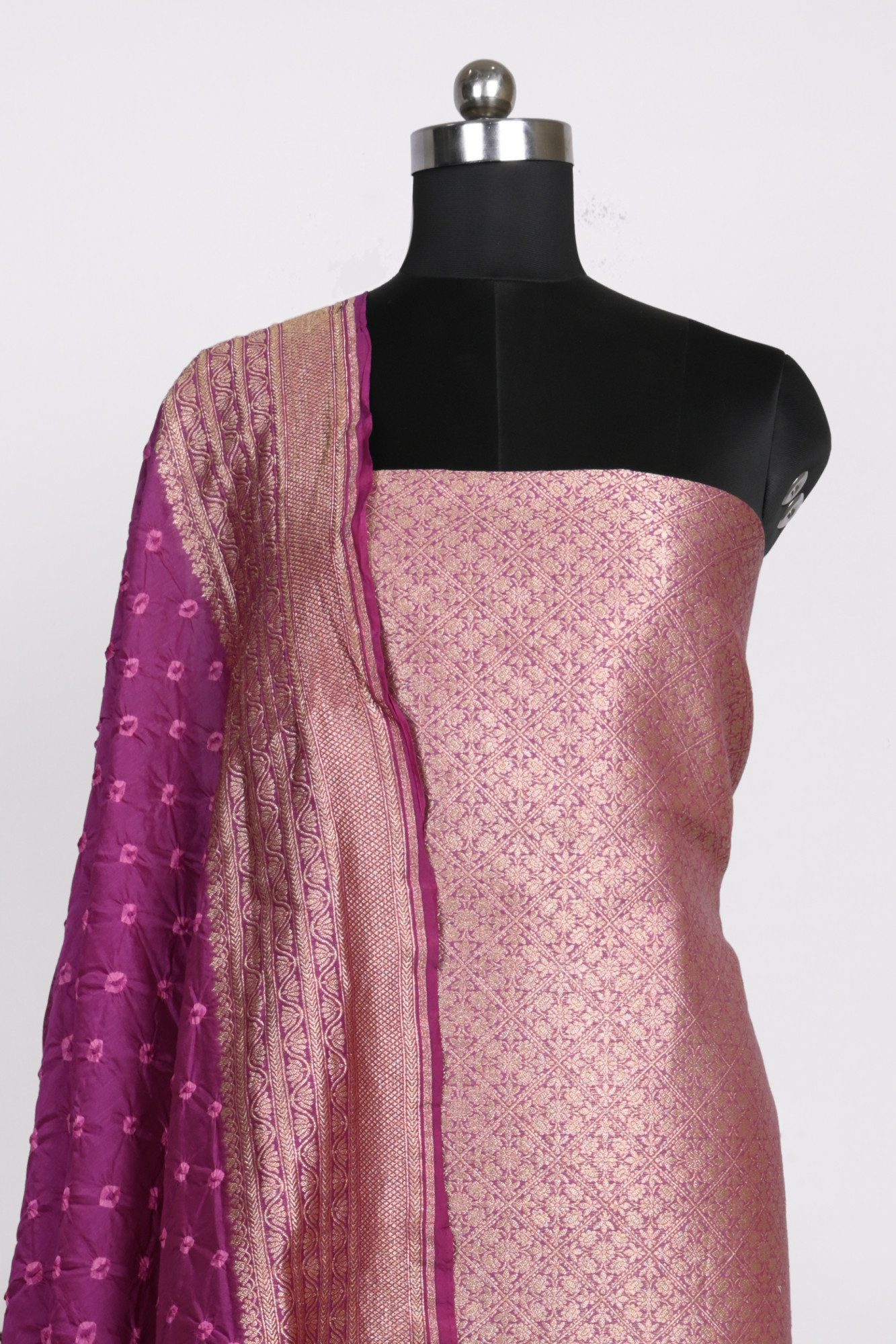 Purple Brocade Suit Set with Chanderi brocade Dupatta - 933-13706-C