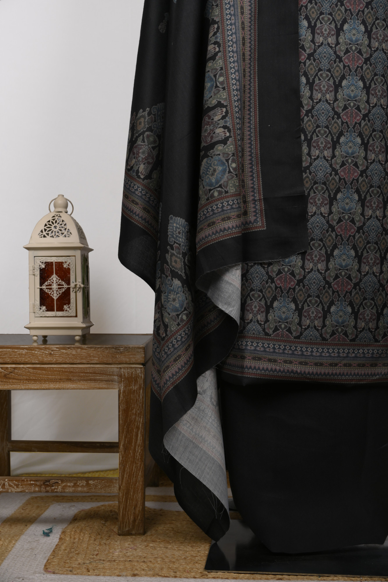 Black Spun Suit Set with Muslin Dupatta - 131-1586B