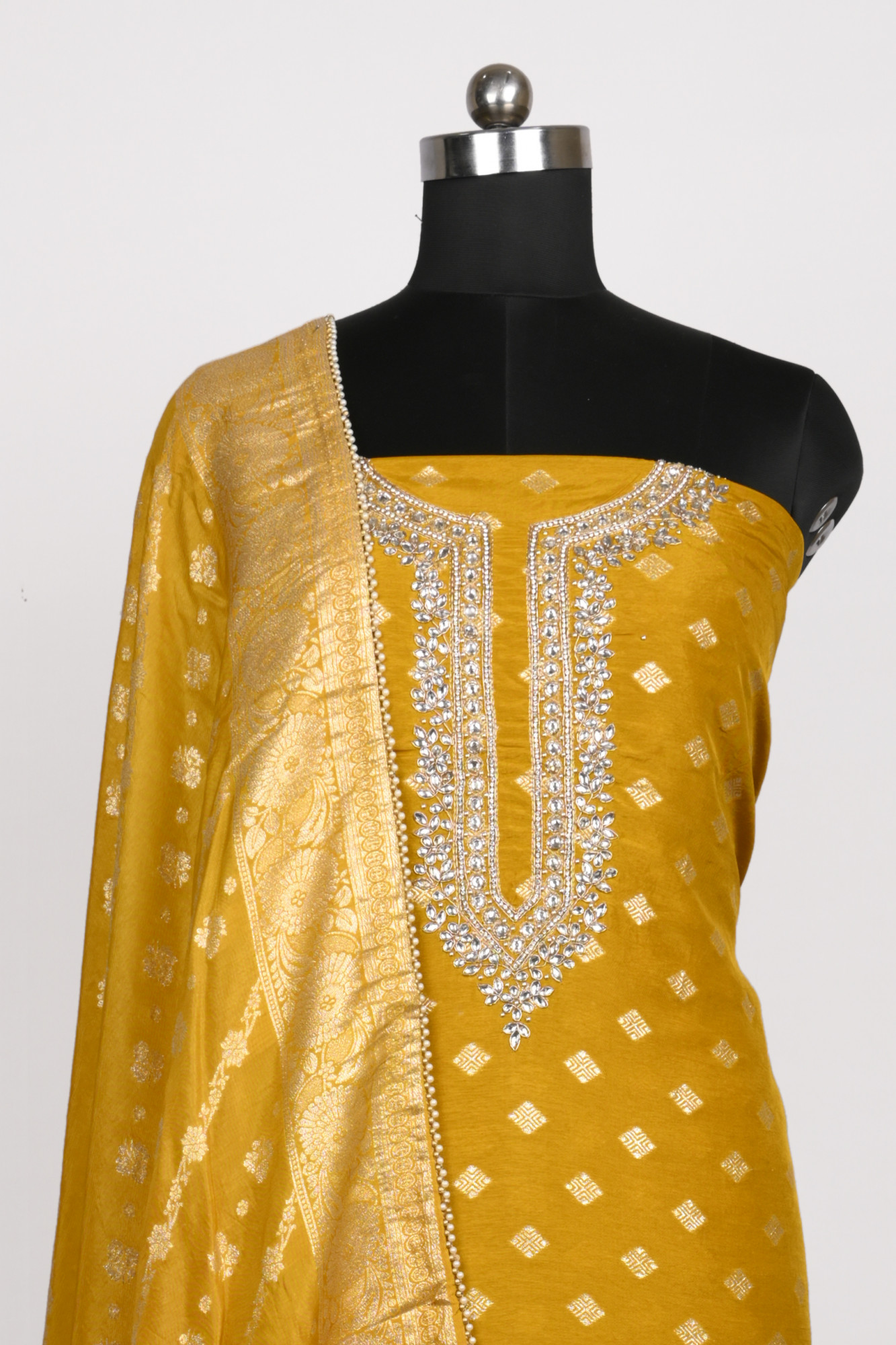 Yellow Muslin Suit Set with Chanderi Dupatta - 639-JFJ987