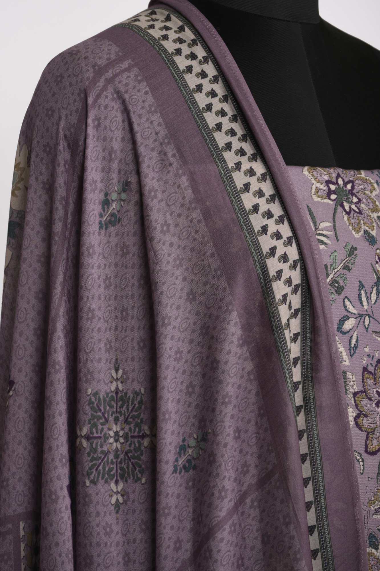 Mauve Spun Suit Set with Muslin Dupatta - 131-7851A