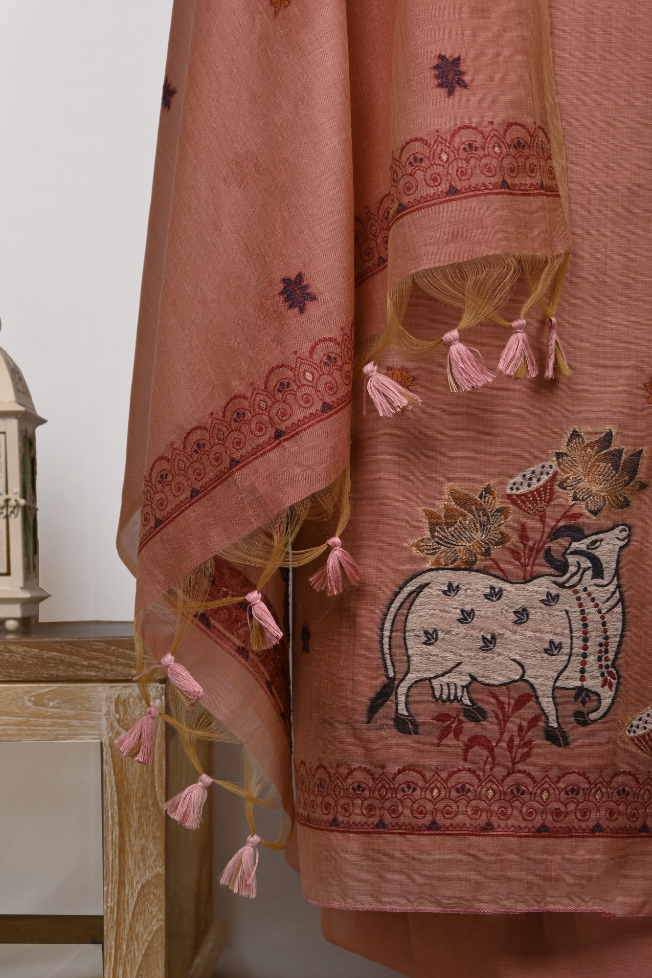 Pink Chanderi Jamdani Suit Set with Beautiful  Dupatta - 811-LVCT9553B