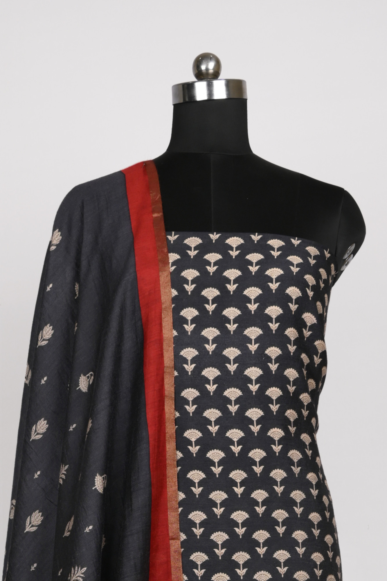 Black Pashmina Suit Set with Pashmina Dupatta - 799-15202-4B