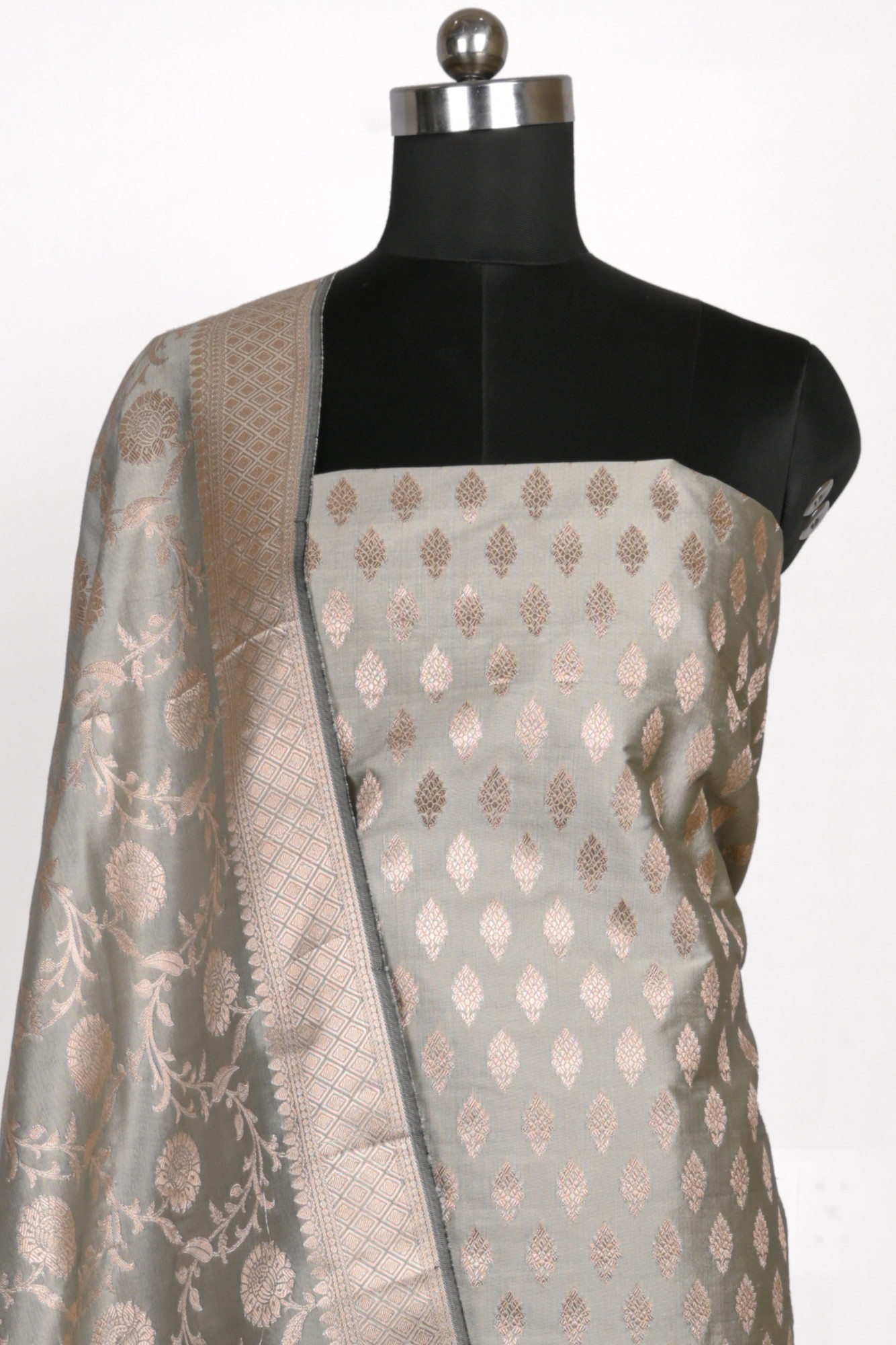 Grey Cotton Satin Suit Set with Beautiful Dupatta - 1021-JNF-6E