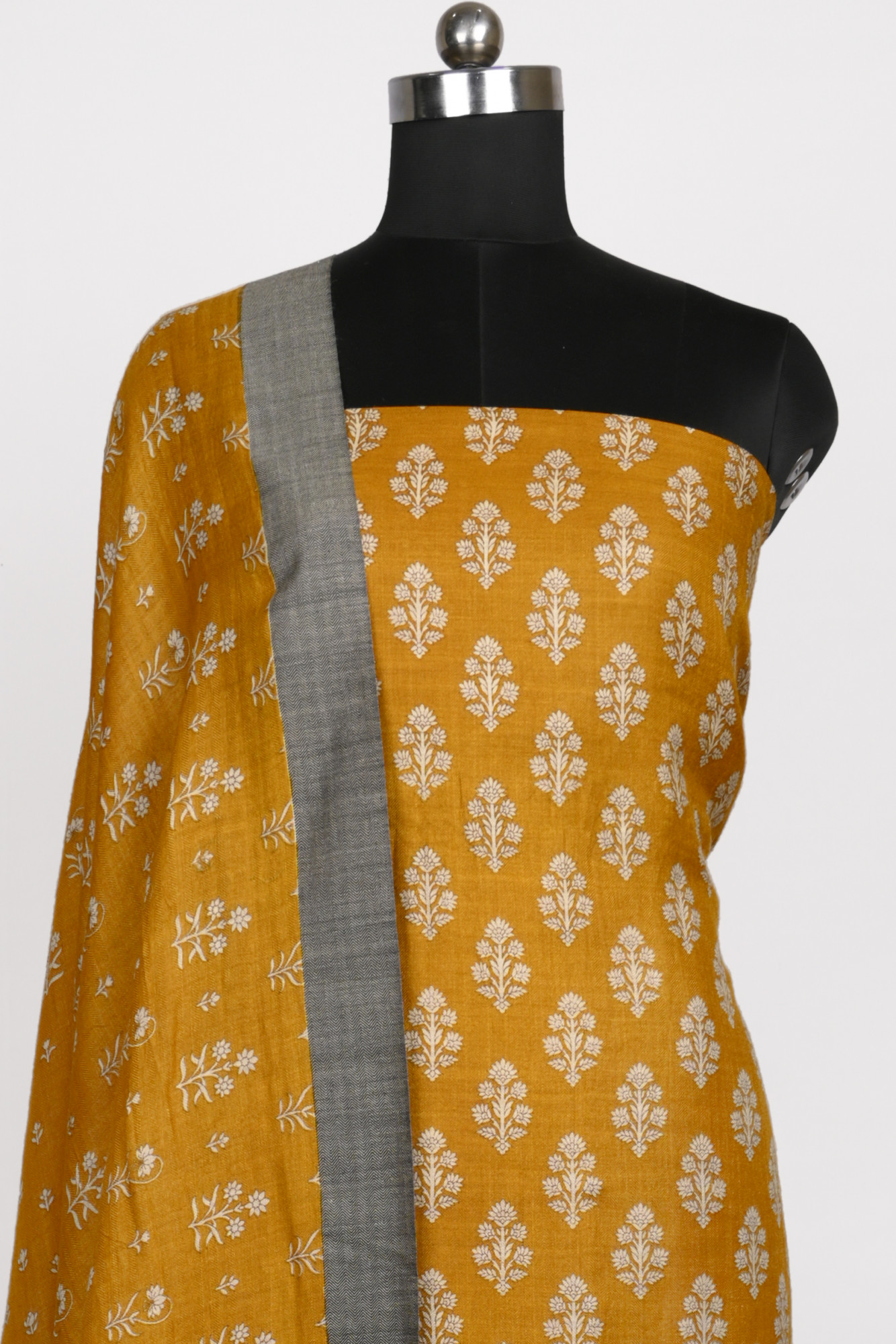 Mustard Pashmina Suit Set with Pashmina Dupatta - 799-16002-7A