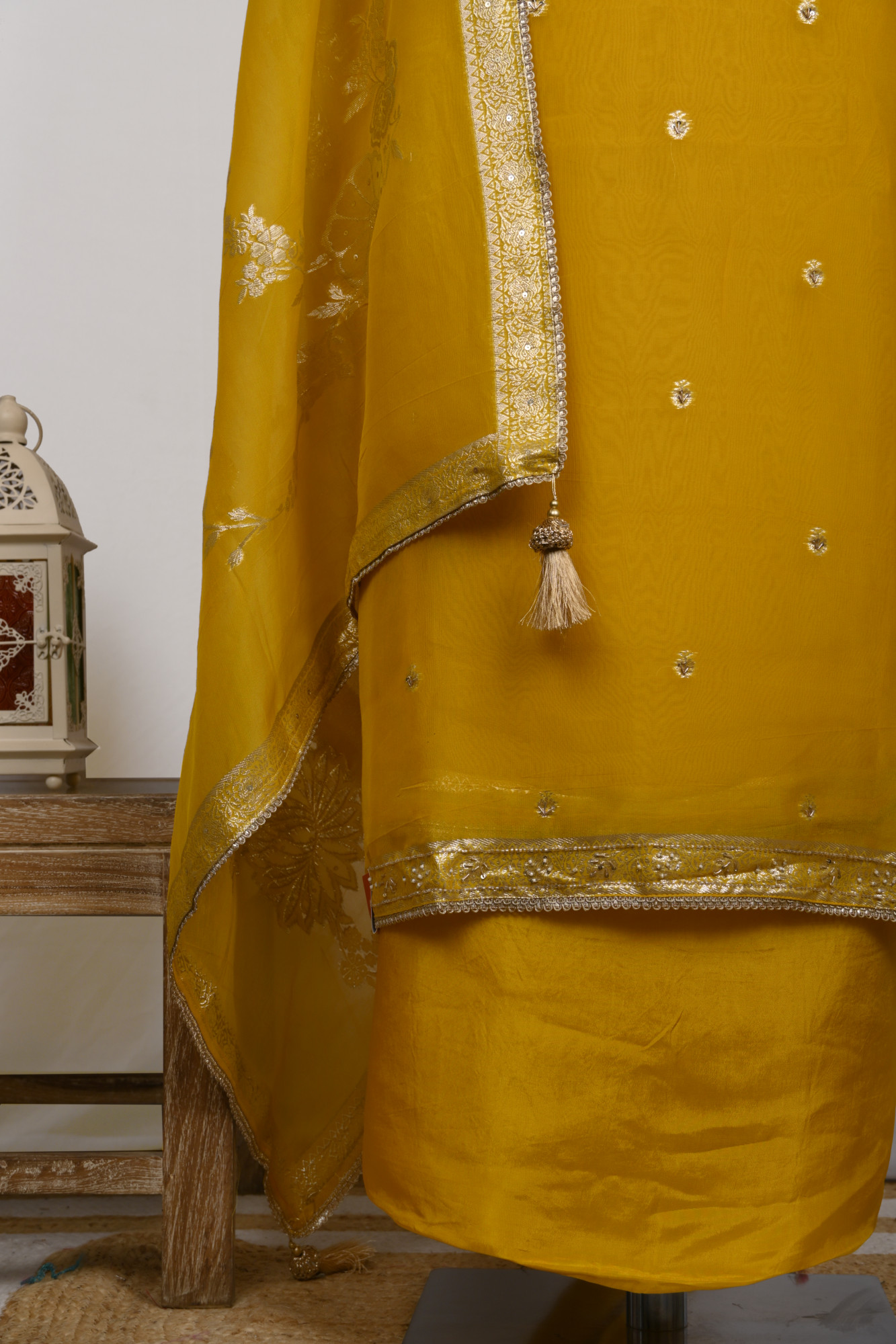 Yellow Organza Suit Set with Organza Dupatta - 131-GD633A