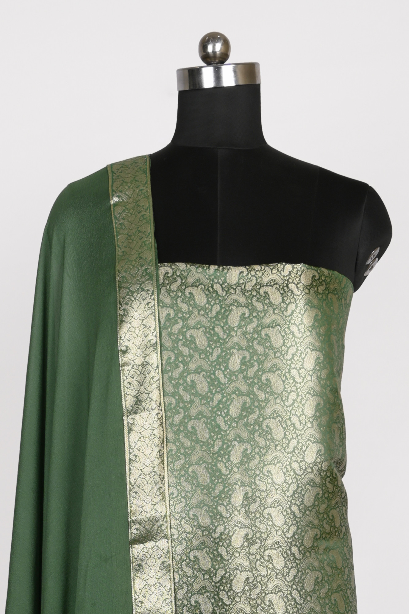 Green Brocade Suit Set with Dupatta - 1021-BCD-1G