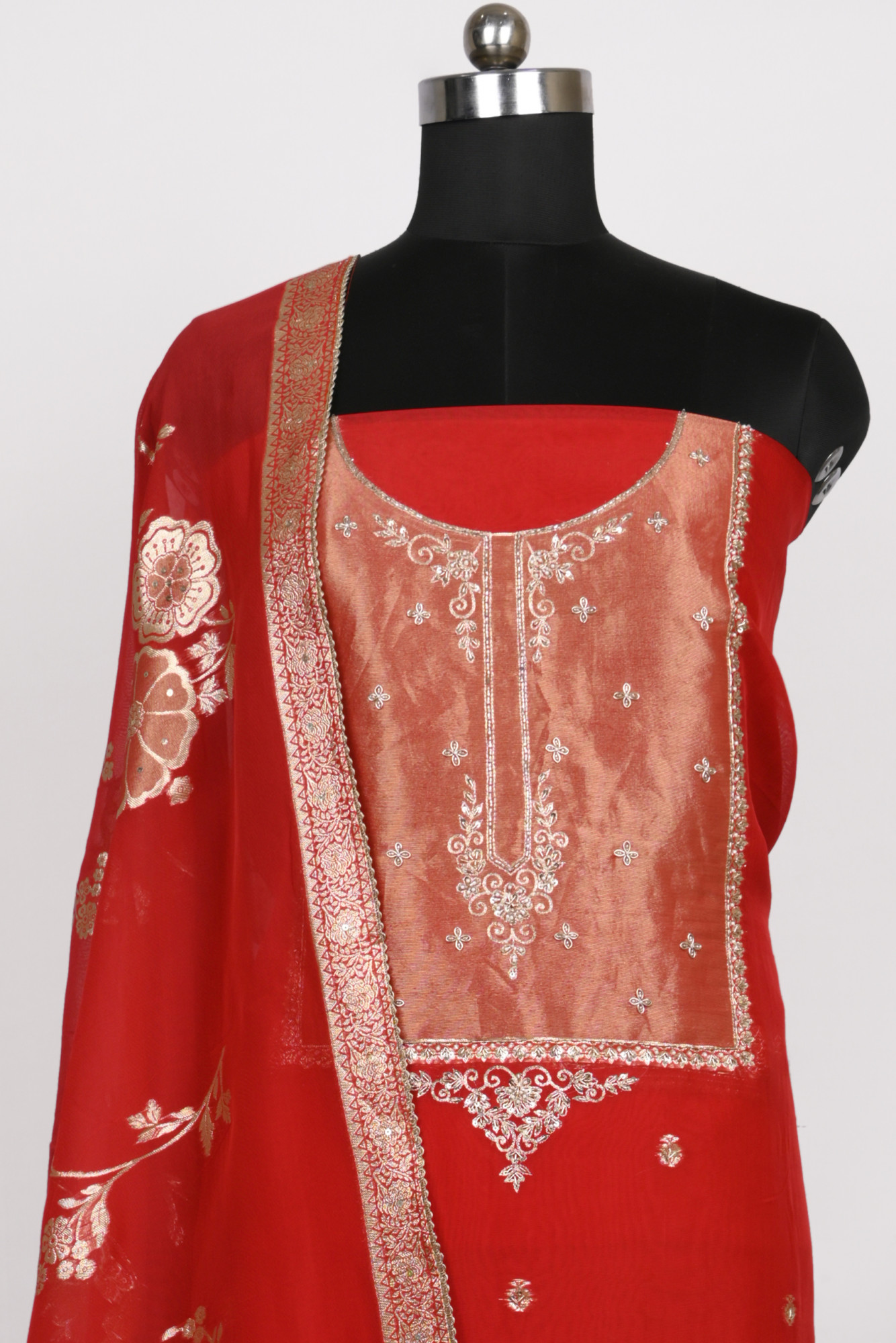 Red Organza Suit Set with Organza Dupatta - 131-GD633C