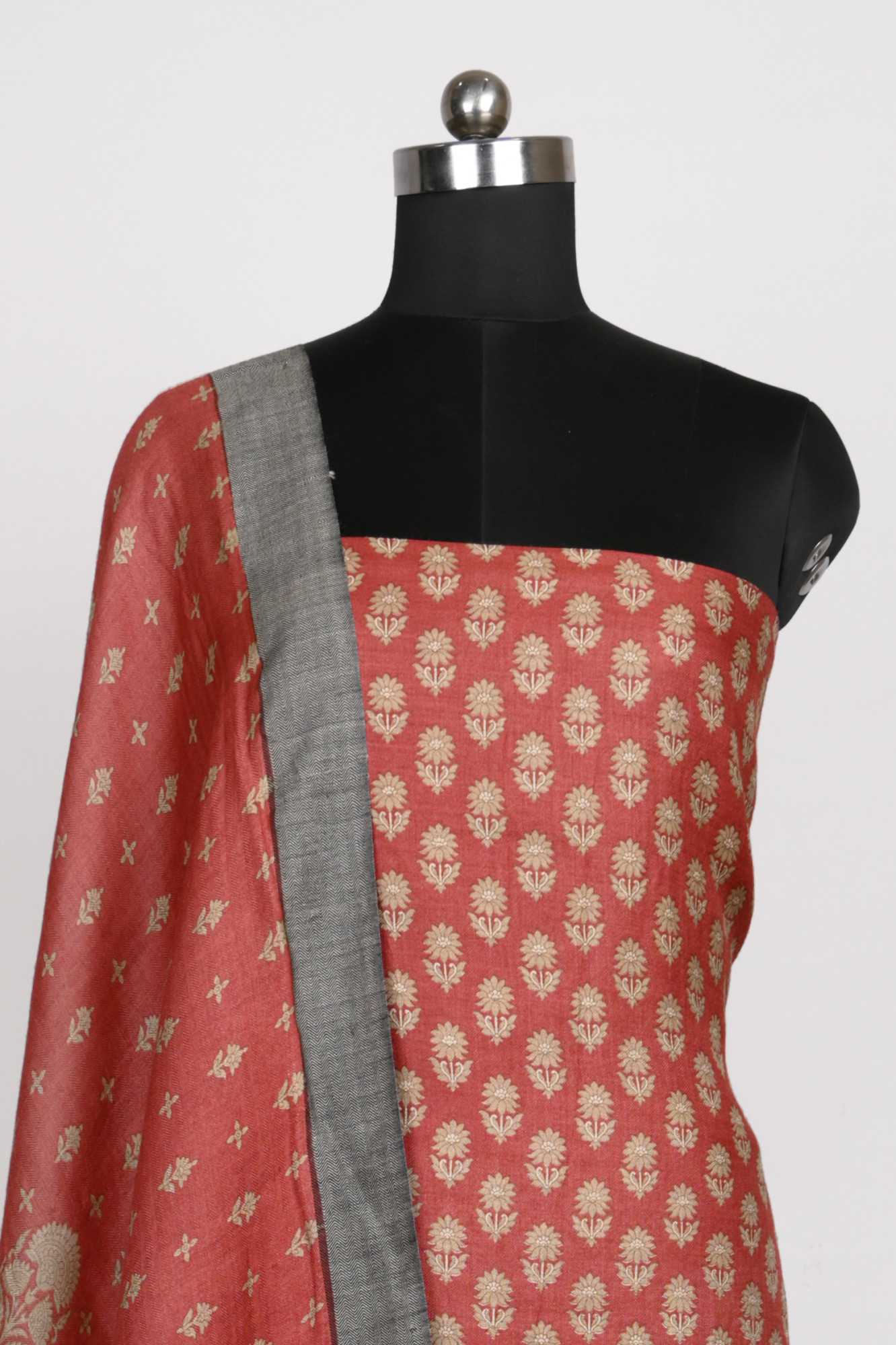 Maroon Pashmina Suit Set with Pashmina Dupatta - 799-16001-11B