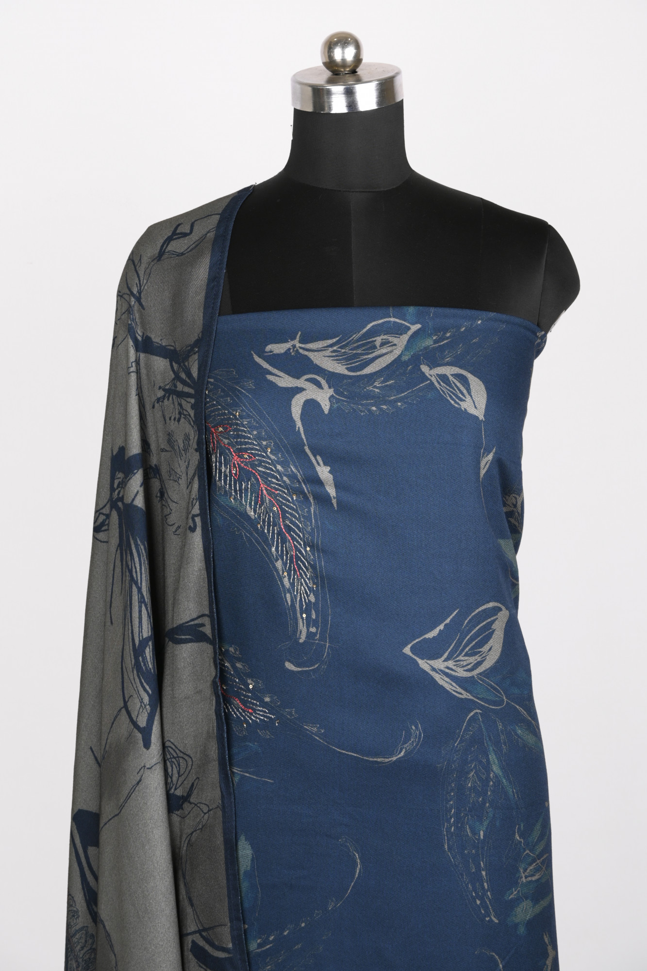 Blue Printed Spun Suit Set With Spun Dupatta - VARV06-1A