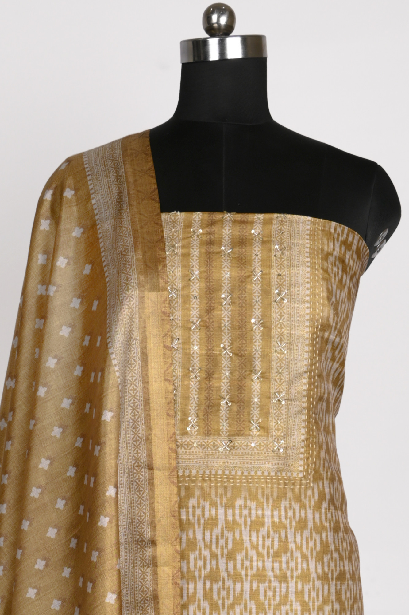 Mehndi Tassar silk Suit set with Tassar Dupatta - 220-9072A