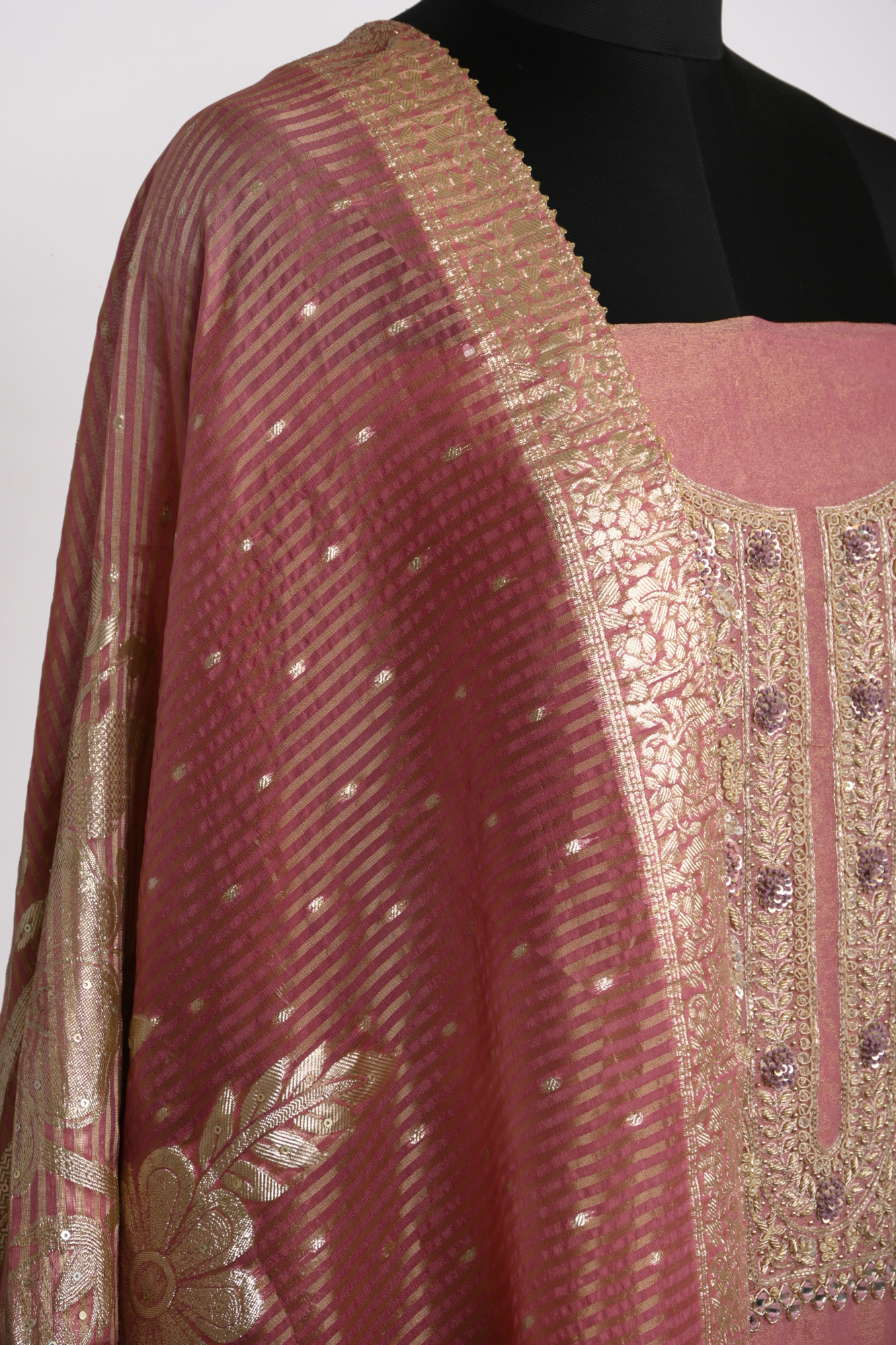 Pink Shimmer Suit Set with Chanderi Silk Dupatta - 131-GD142C