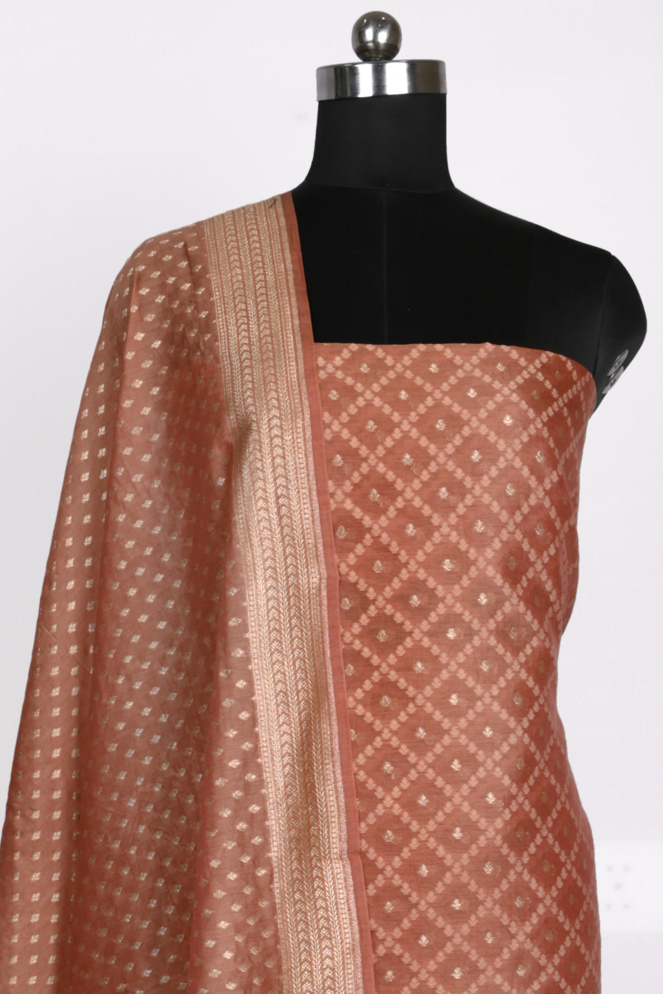 Brown Chanderi silk Suit set with Chanderi silk Dupatta - 1021-PAURI-1A