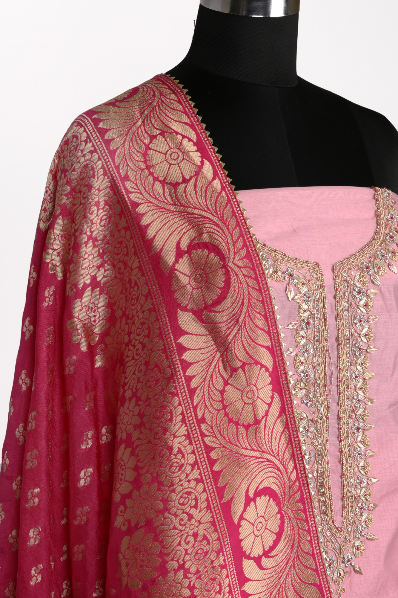 Pink Chanderi Suit with Rani Dupatta Potli and Jutti - 912-KAR96075