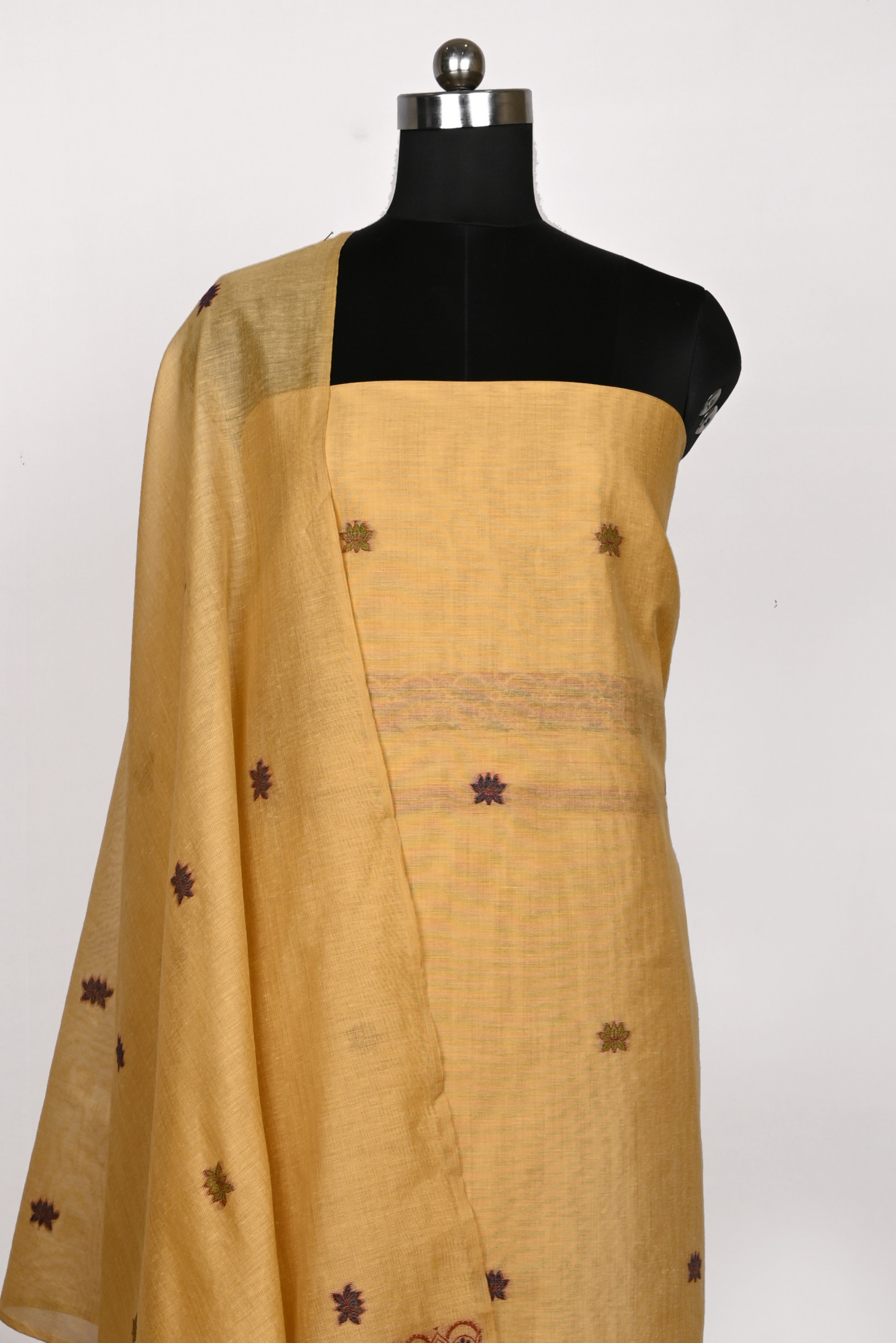 Mustard Chanderi Jamdani Suit Set with Beautiful Dupatta - 811-LVCT9553A
