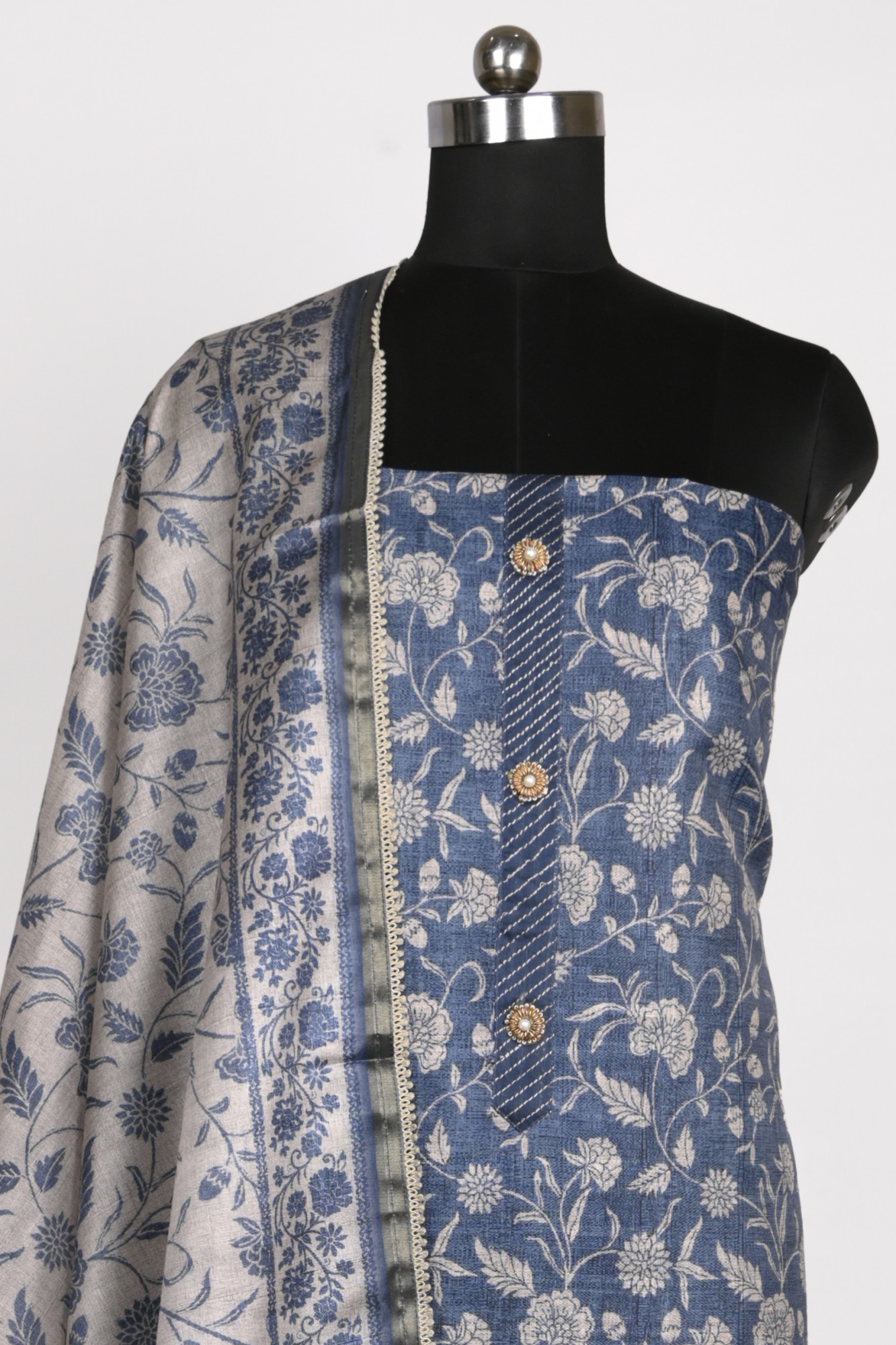 Blue Silk Suit Set with beautiful Silk Dupatta - S25VEMY5848A