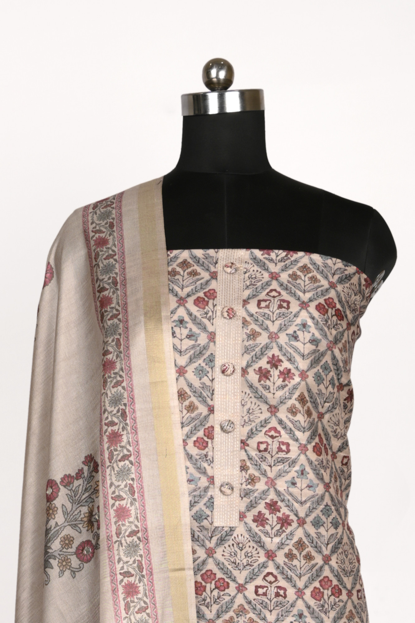 Beige Tussar silk Suit with Tussar silk Dupatta - 1019-398C