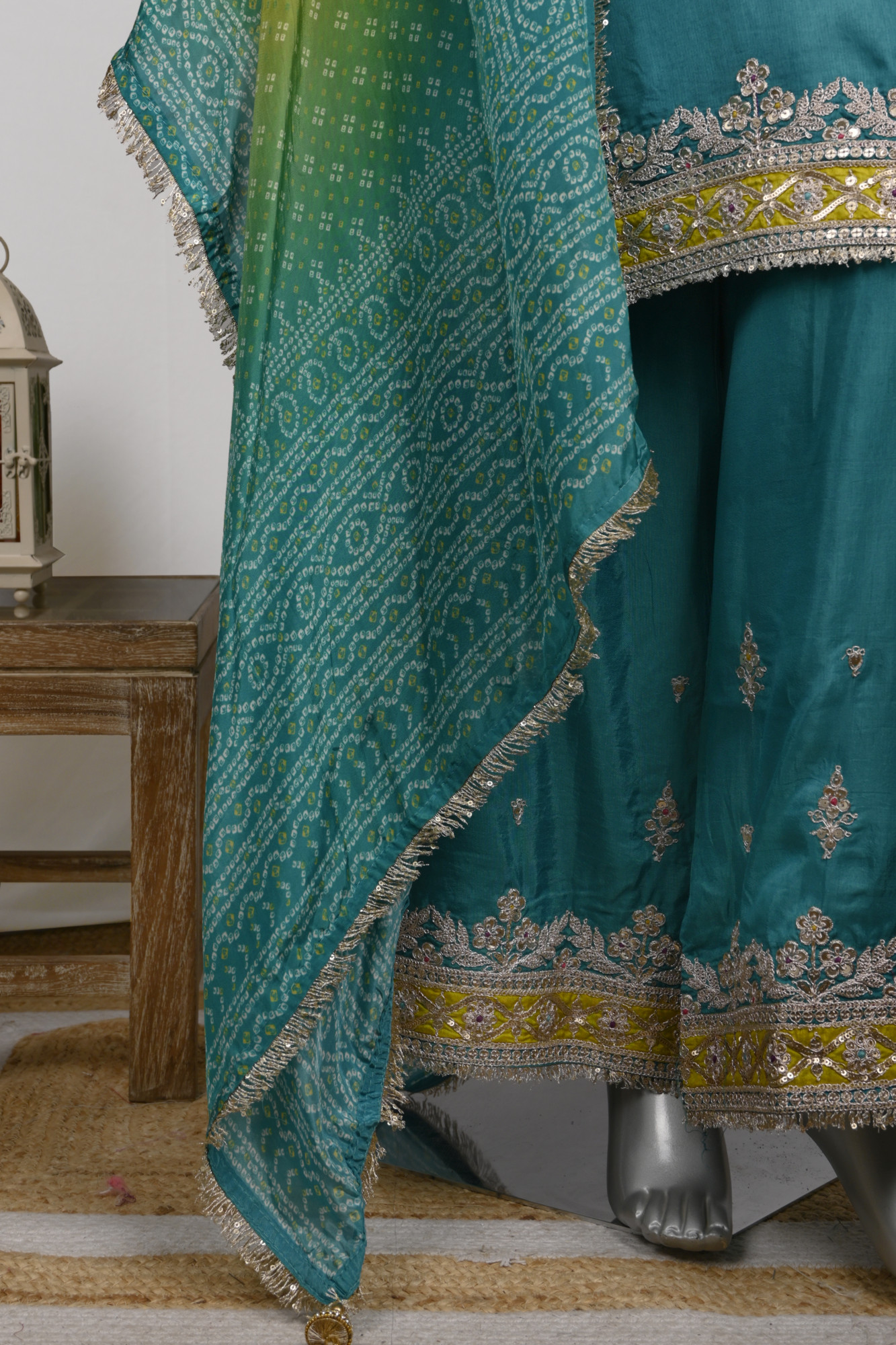 Firozi Satin Silk Stitched Suit Set with Dupatta - 1023-1001A