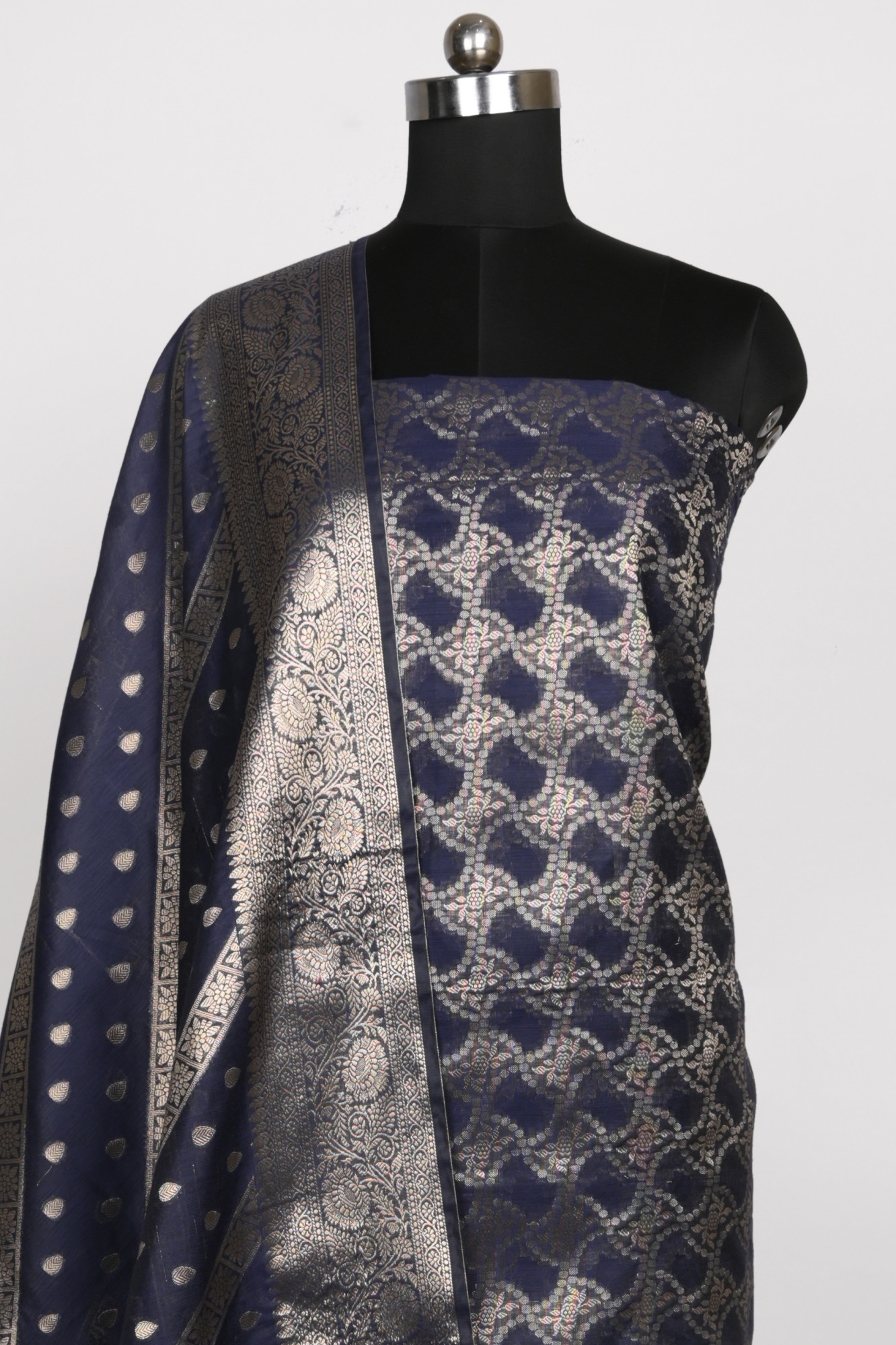 Blue Chanderi Unstitch suit set with Dupatta - 1021-NMR-4E