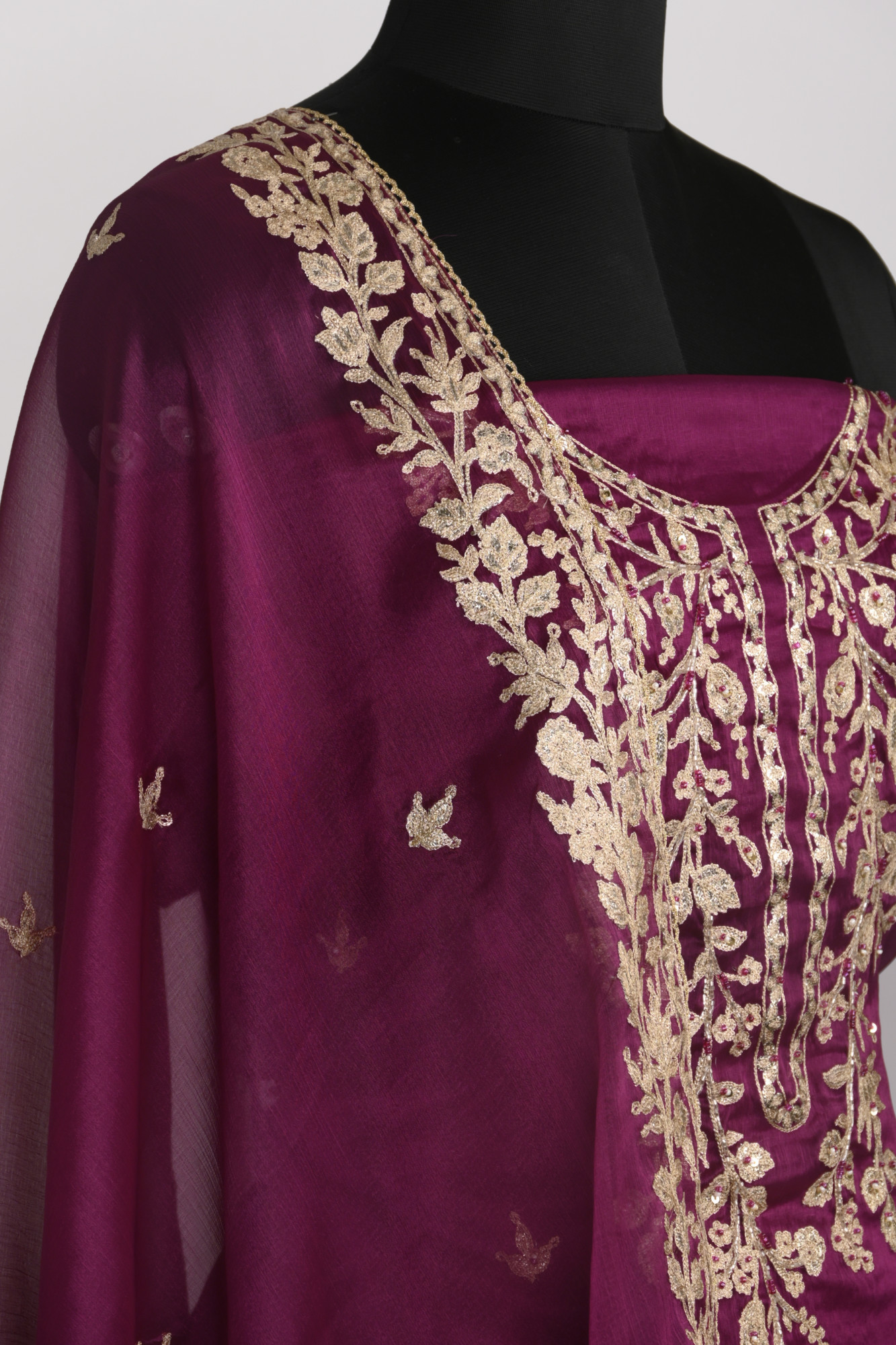 Purple Silk Unstitch suit set with Dupatta - 131-51504