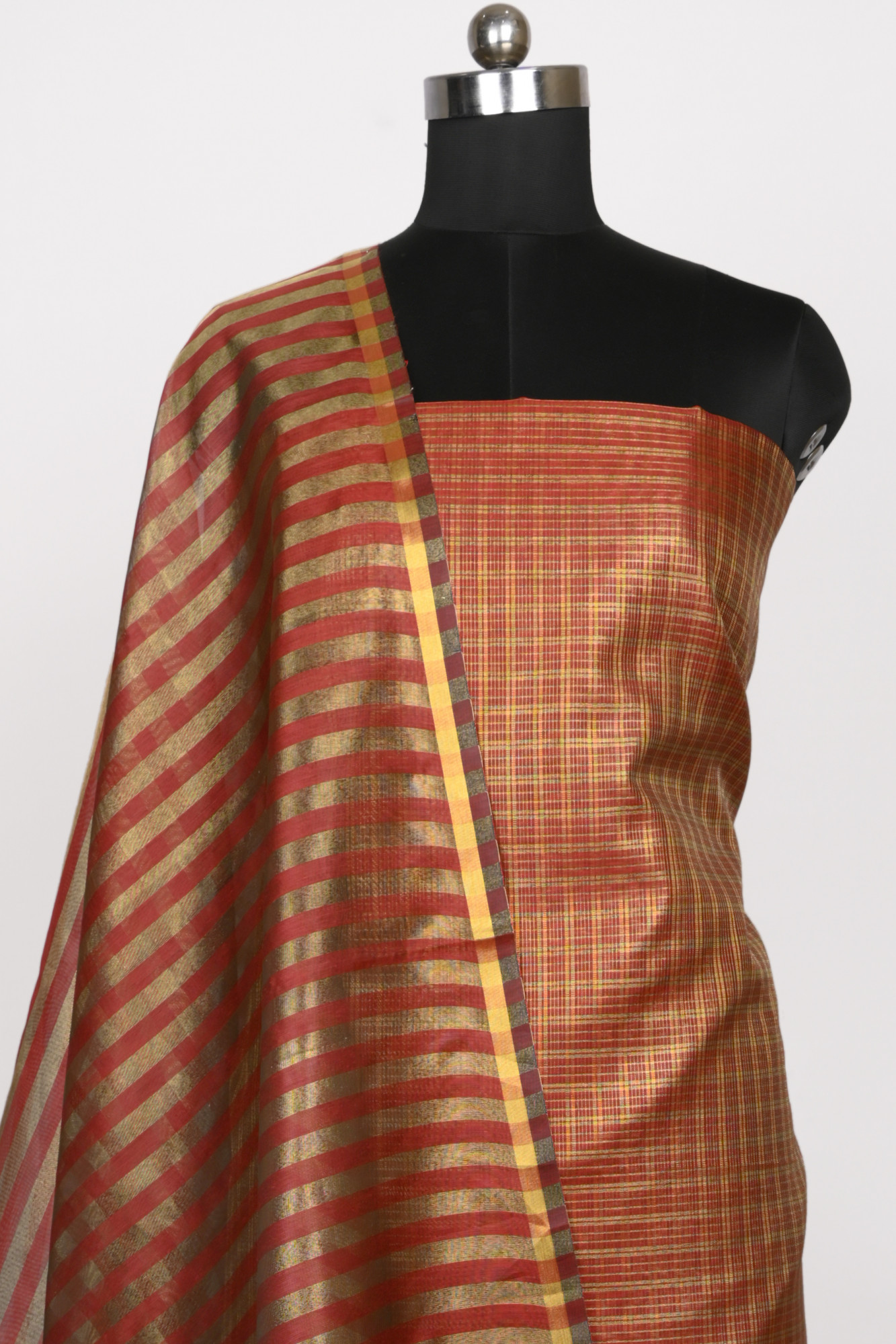 Mehroon Chanderi Silk Unstitch suit set with Chanderi silk Dupatta - 1021-TISSUE-1B