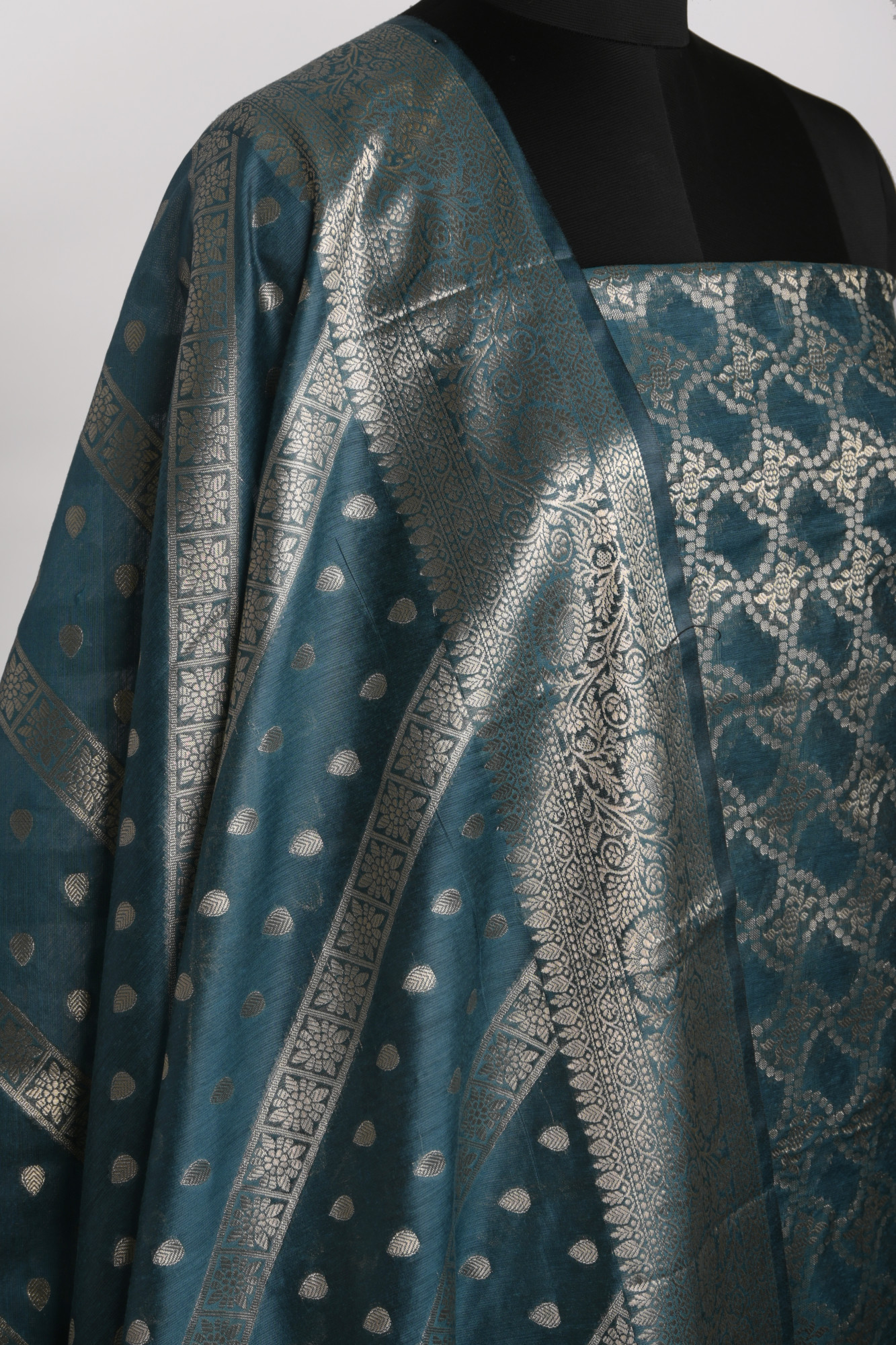 Blue Chanderi Silk Unstitch suit set with Chanderi silk Dupatta - 1021-NMR-4A