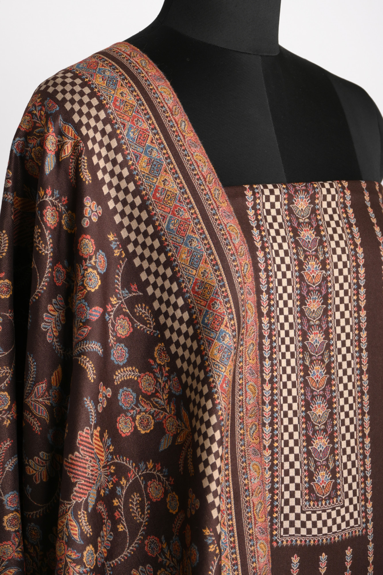 Coffee Printed Pashmina Suit Set With Dupatta - 1000-0480