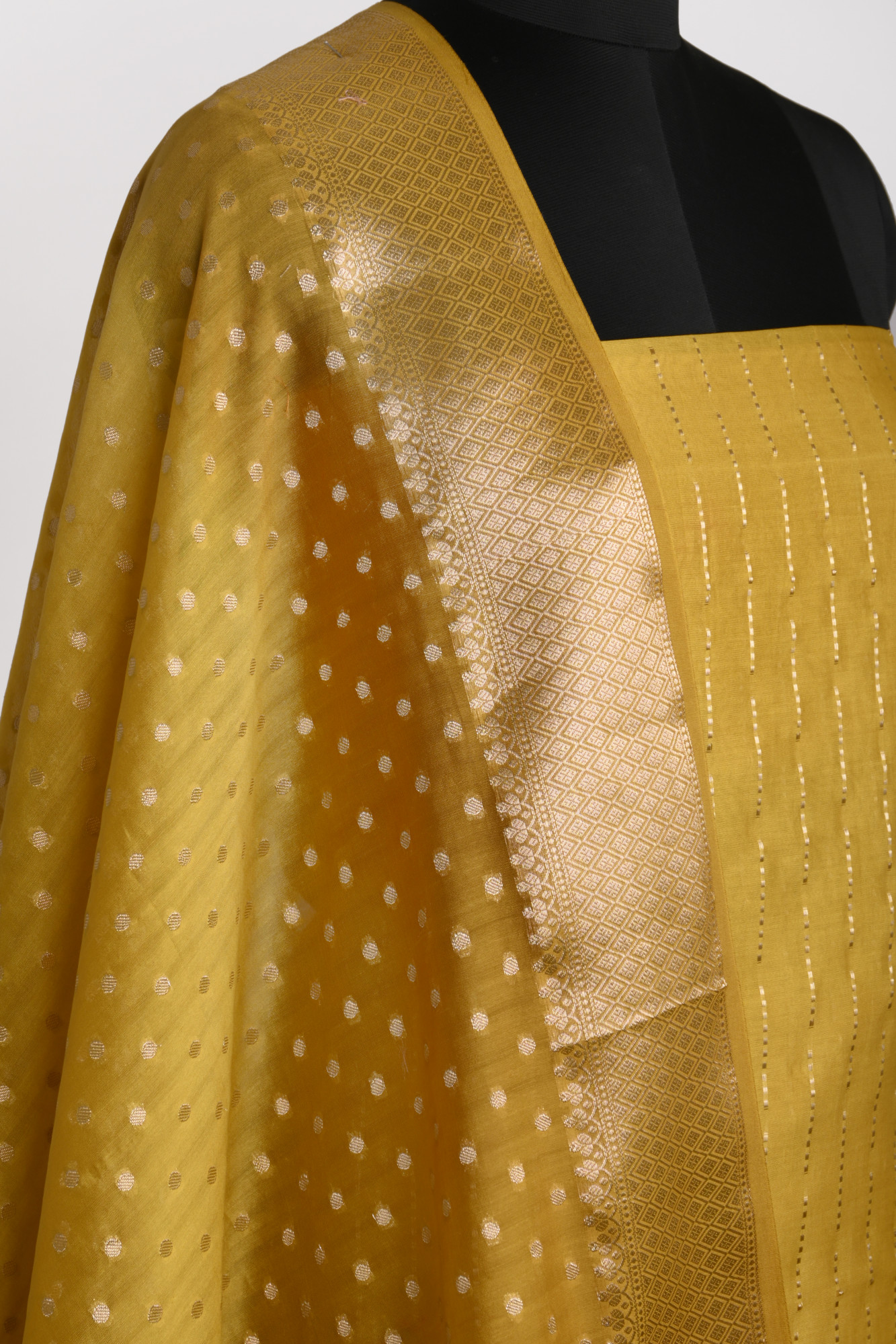 Yellow Chanderi Silk Unstitch suit set with Chanderi silk Dupatta - 1021-ANARKALI-4B