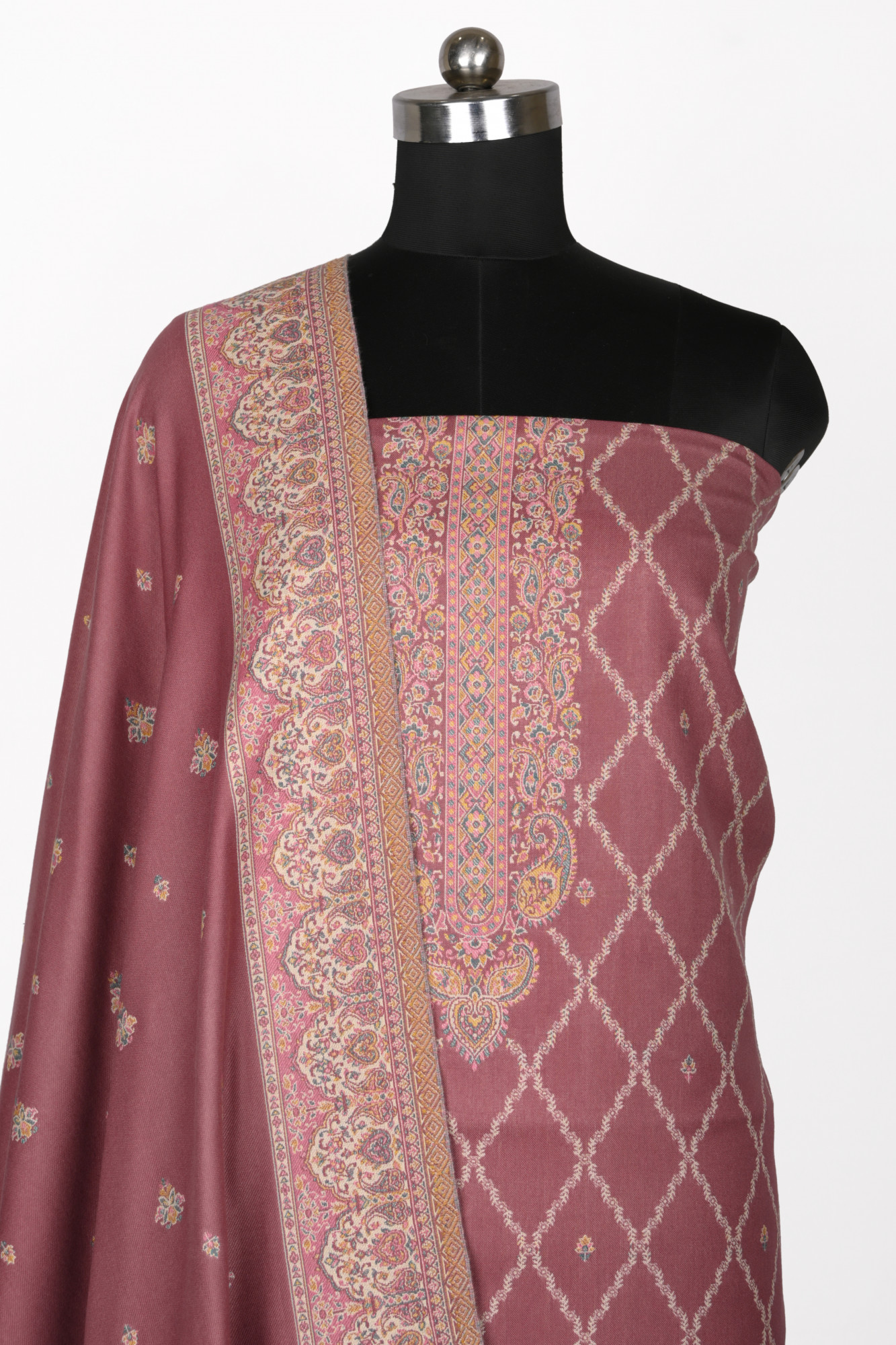 Pink Printed Pashmina Suit Set With Dupatta - 1000-0485C