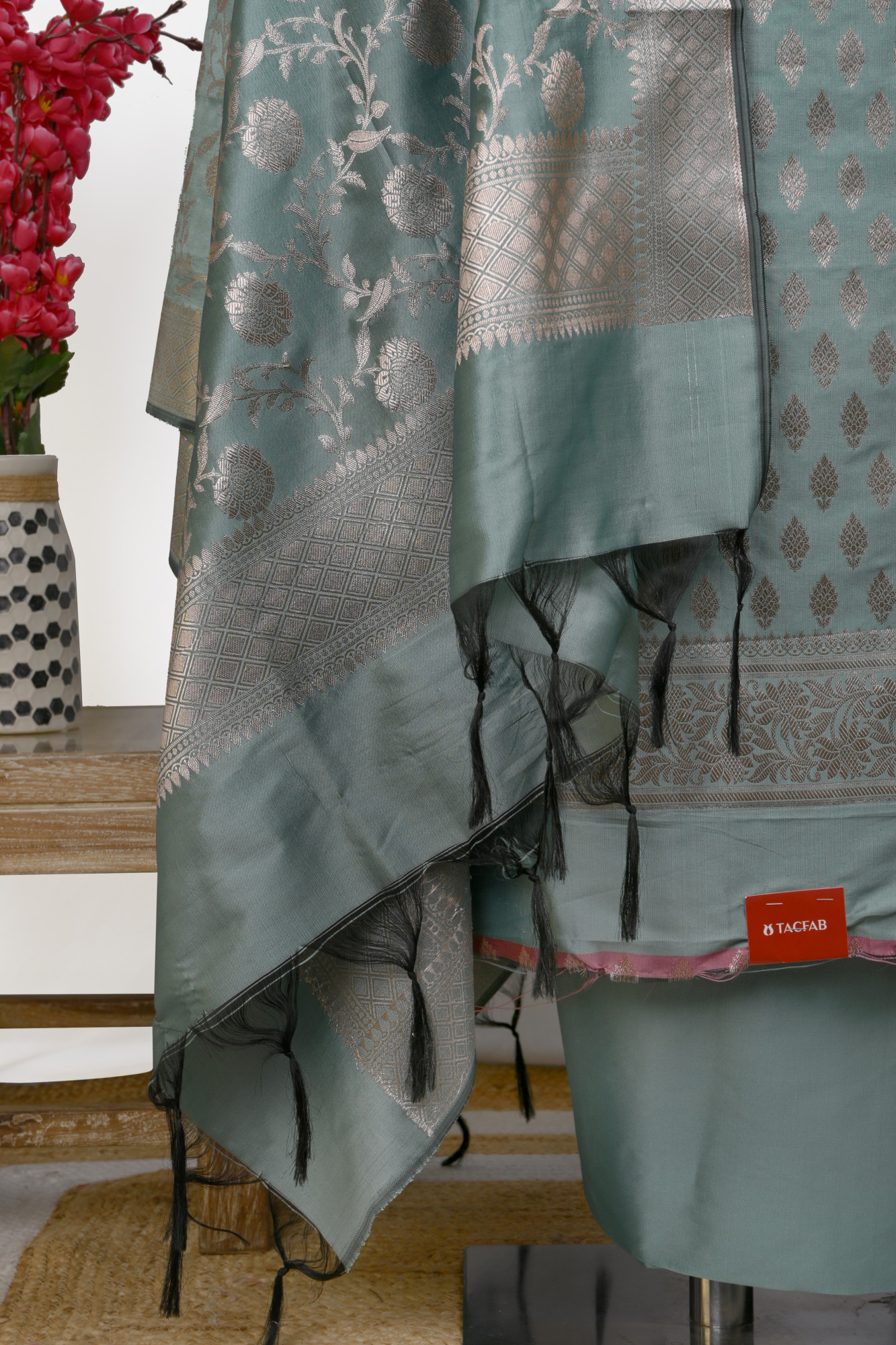 Green Chanderi Silk Unstitch Suit Set with Dupatta - 1021-JNF-6A