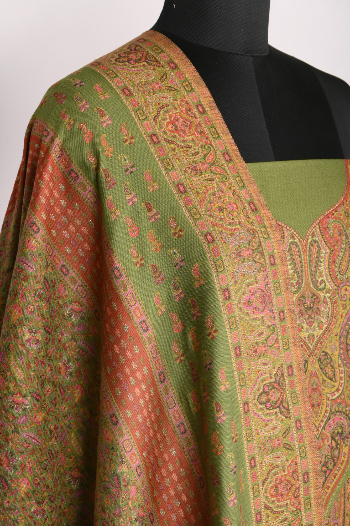 Green Pashmina Suit with Pashmina Dupatta - 1000-0455D