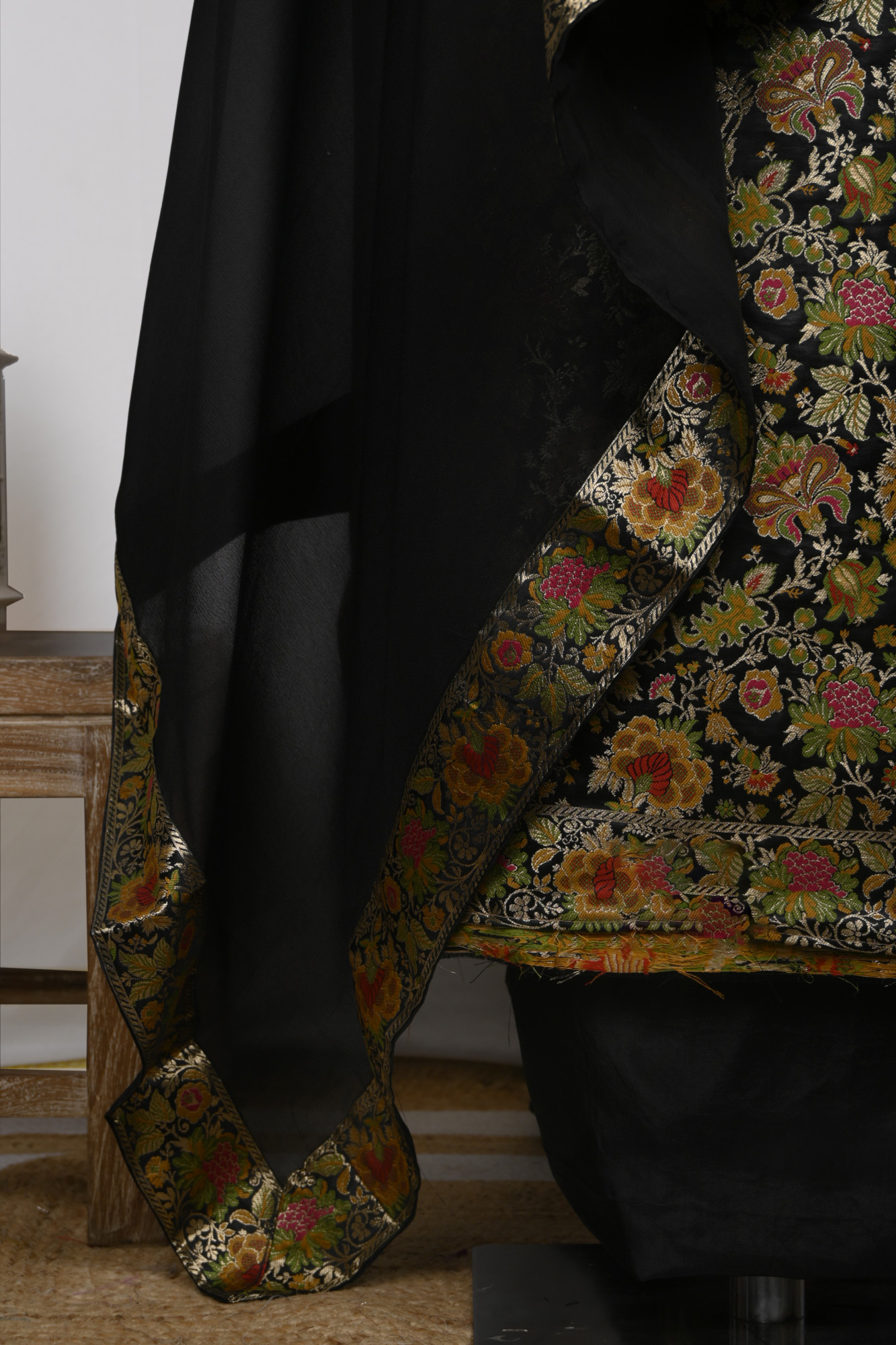 Black Banarsi Brocade Unstitch suit set with Dupatta - 1021-KIMKHAB-3A
