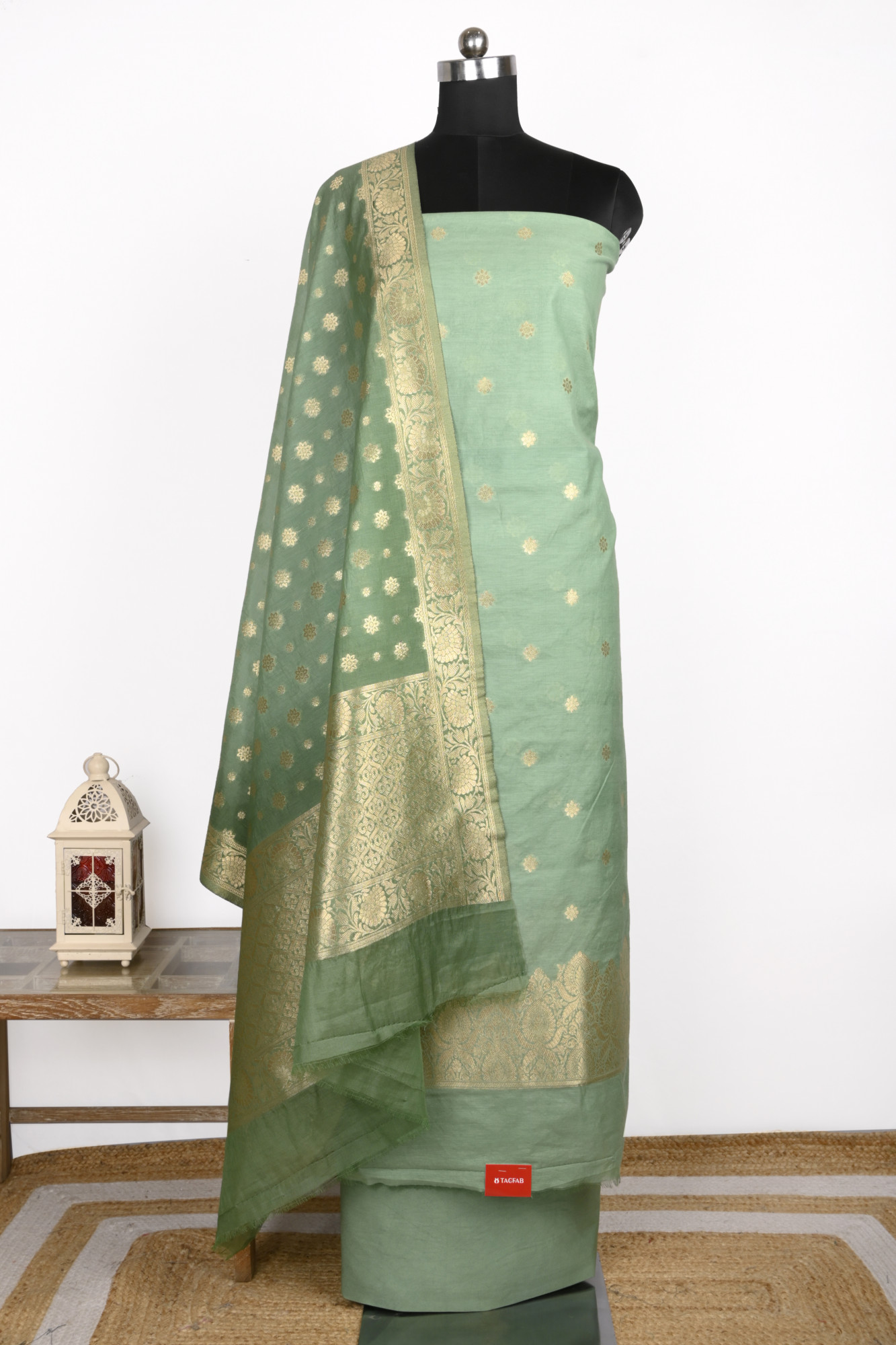 Green Chanderi Silk Suit Set with Chanderi Silk Dupatta - 1021-CTN-1E