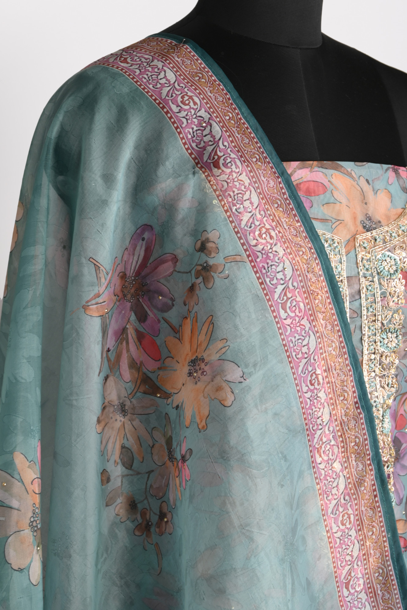 Firozi Unstitched Organza Beautiful Suit with Dupatta - 131-ML12537C