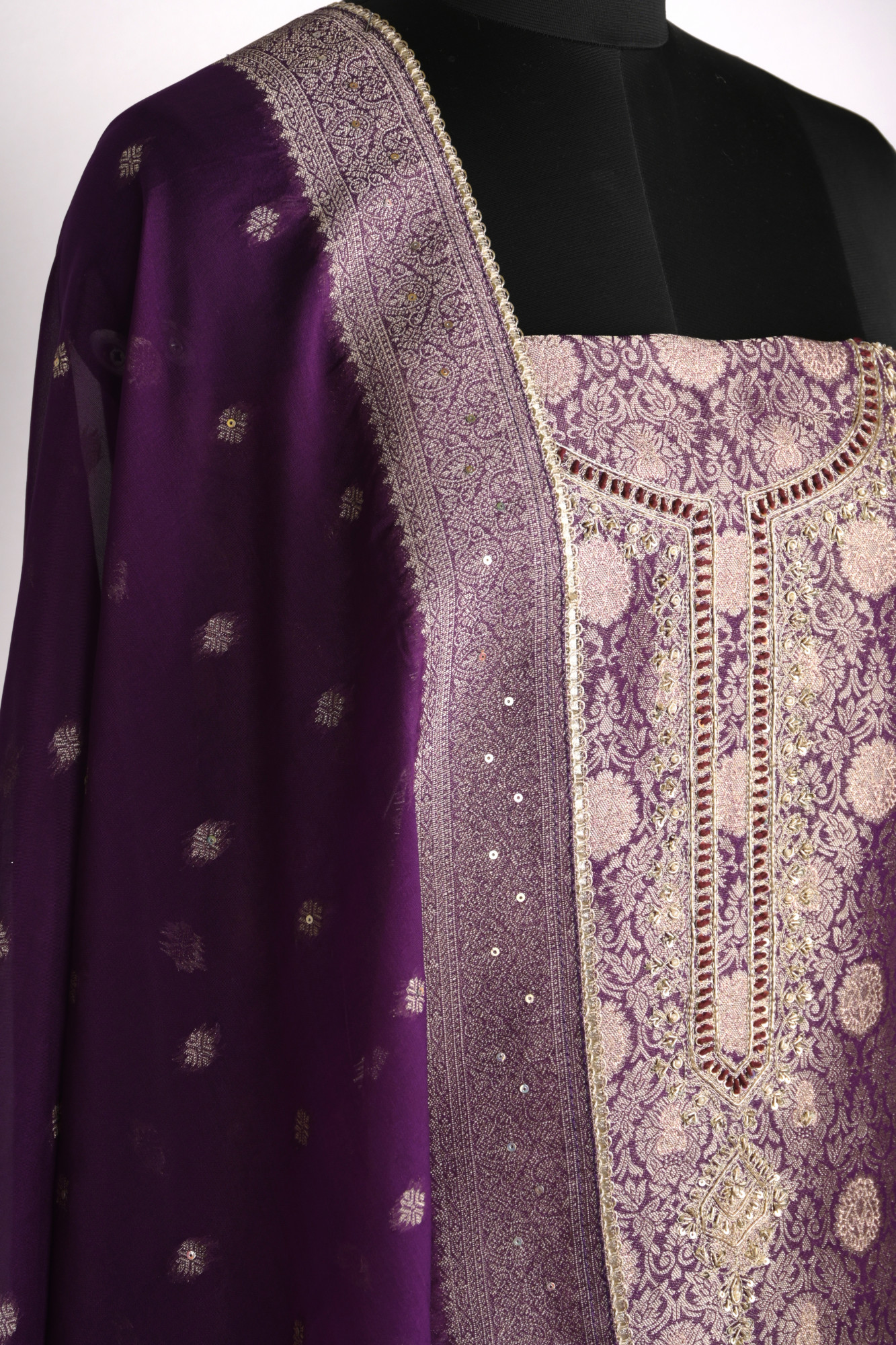 Purple Silk Suit Set with Beautiful Organza Dupatta - 131-GD470C