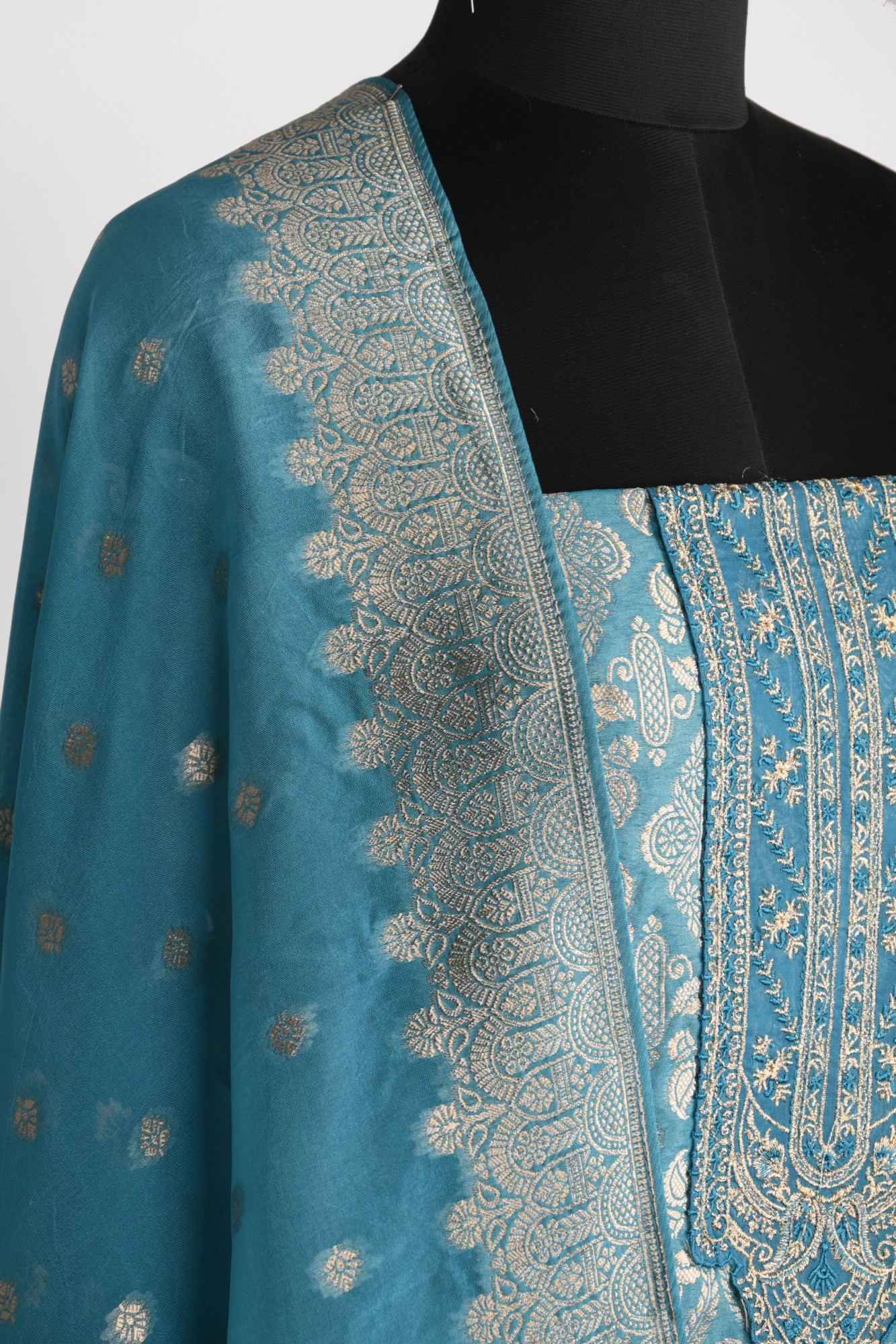 Firozi Organza Beautiful Suit Set with Dupatta- 131-KE11242B