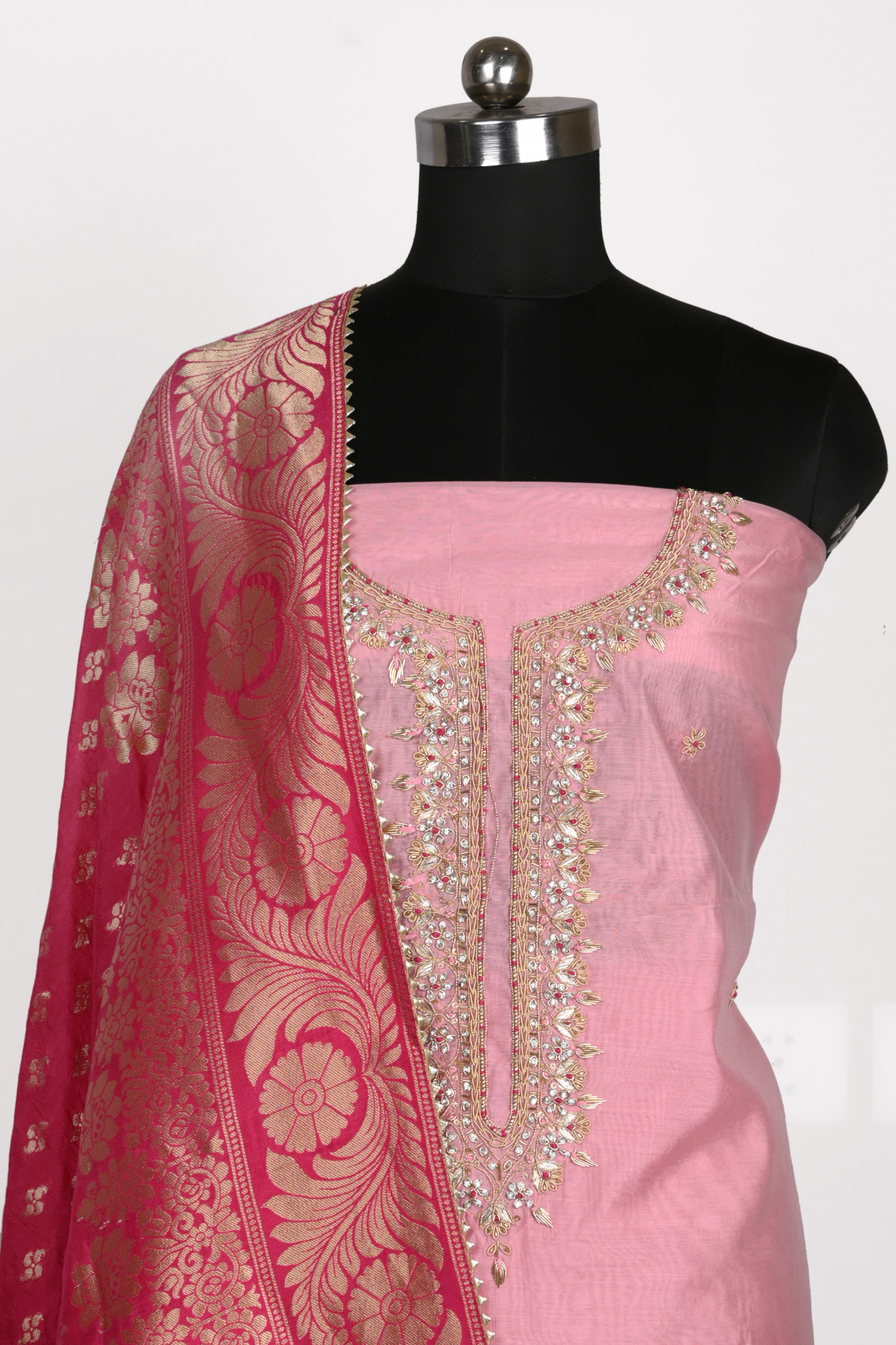 Pink Chanderi Suit with Rani Dupatta Potli and Jutti - 912-KAR96075