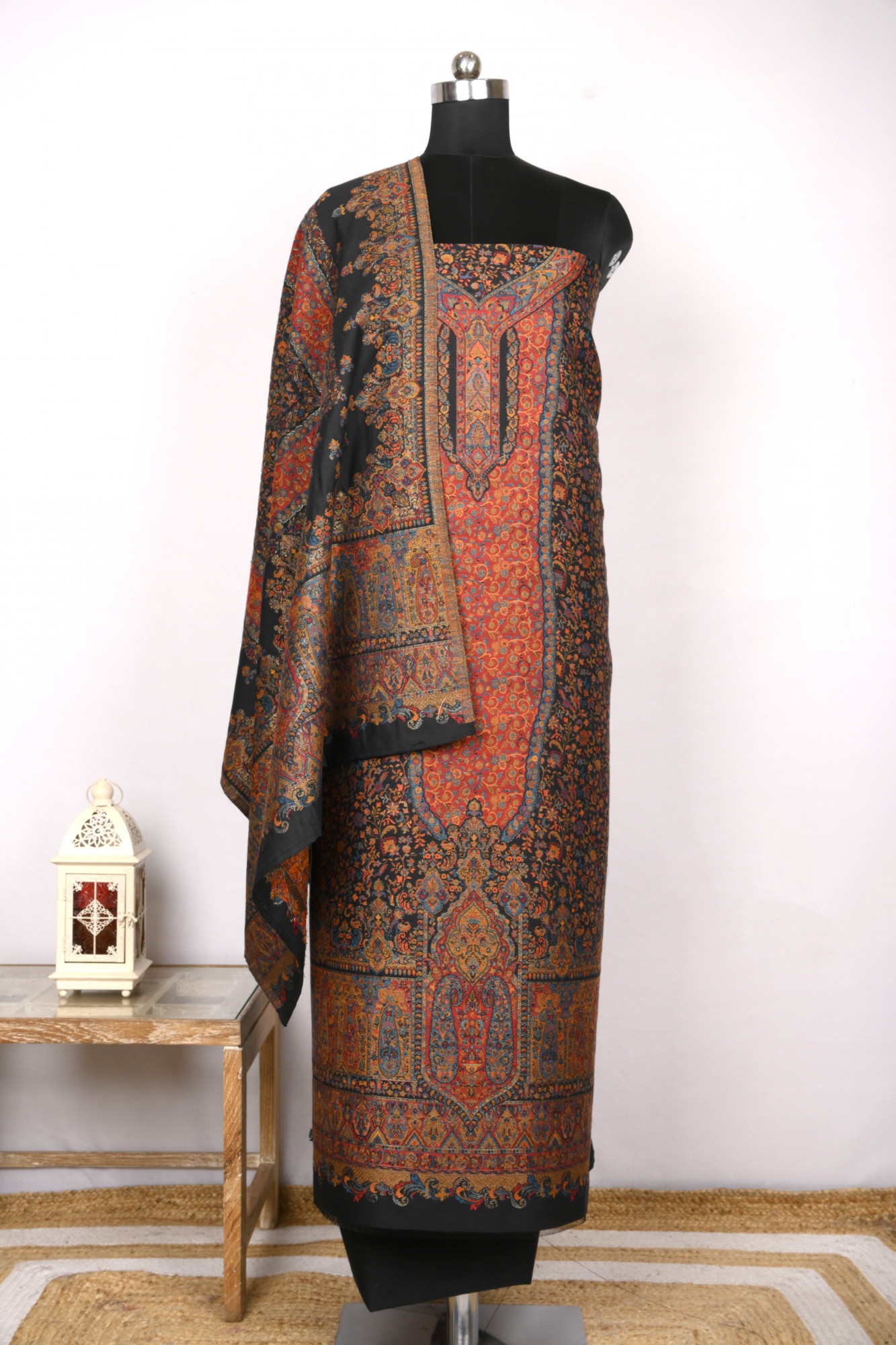 Black Pashmina Suit set with Dupatta- 1000-0411