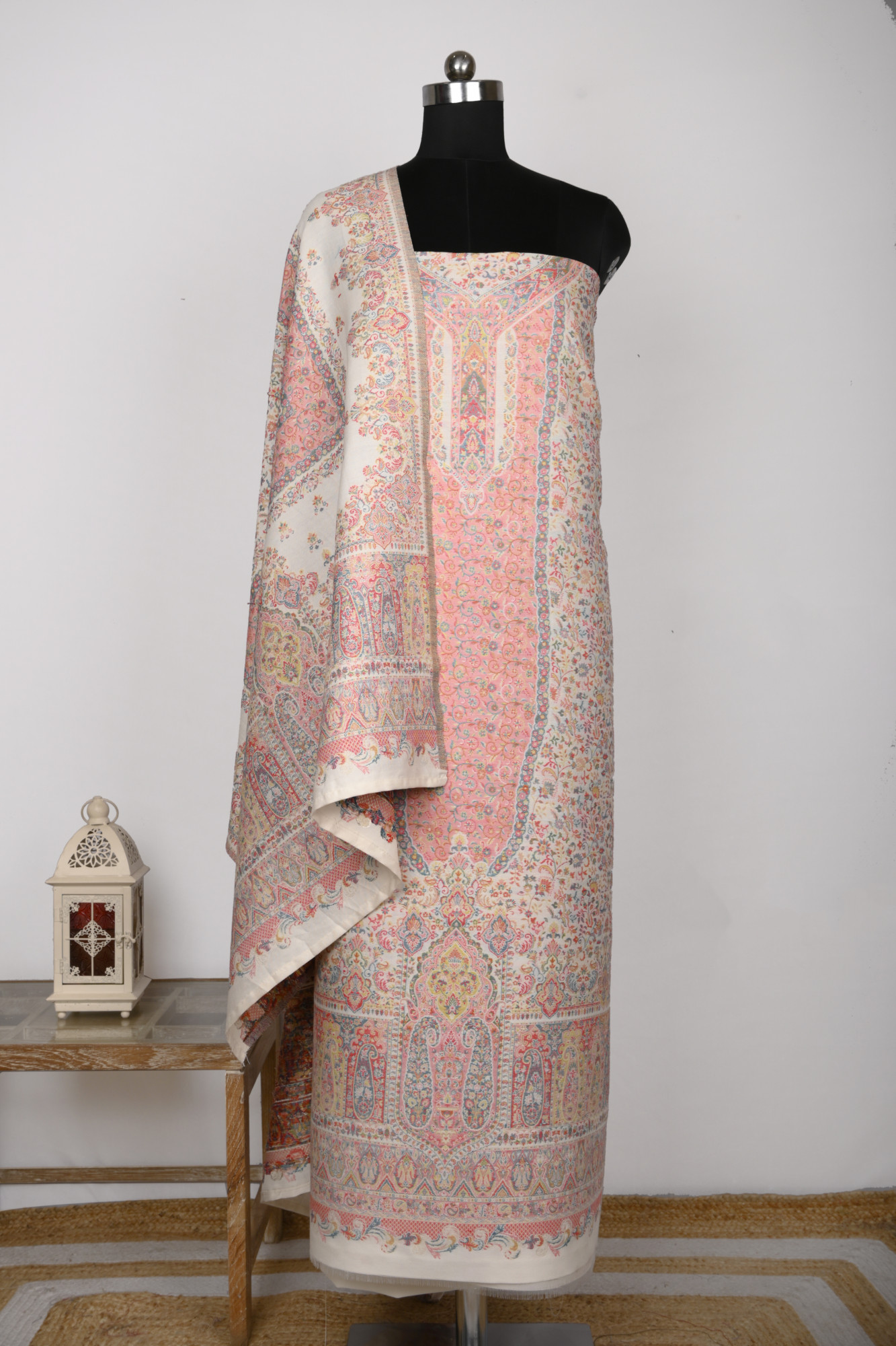 Off White Pashmina Suit set with Dupatta- 1000-0411C