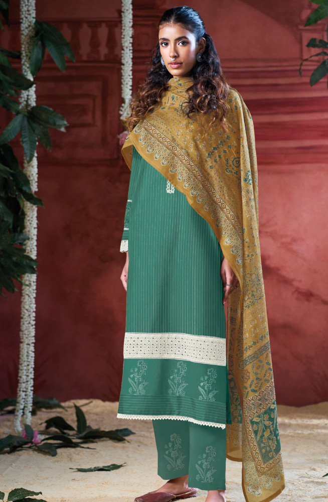 Image of Green Cotton Beautiful Suit Set with Dupatta- MIR10326
