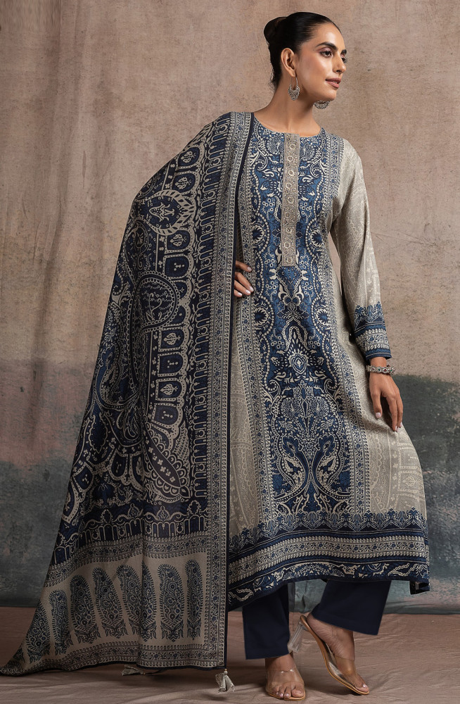 Image of Blue Pashmina Suit Set with Dupatta - R157-SPR2520