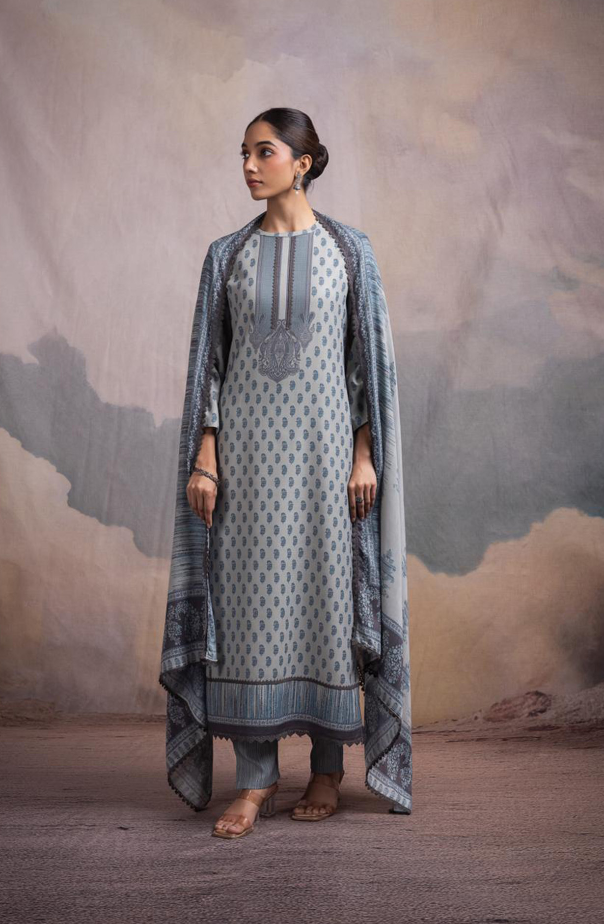 Green Pashmina Digital Printed Suit with Pashmina Dupatta - ANN2118A