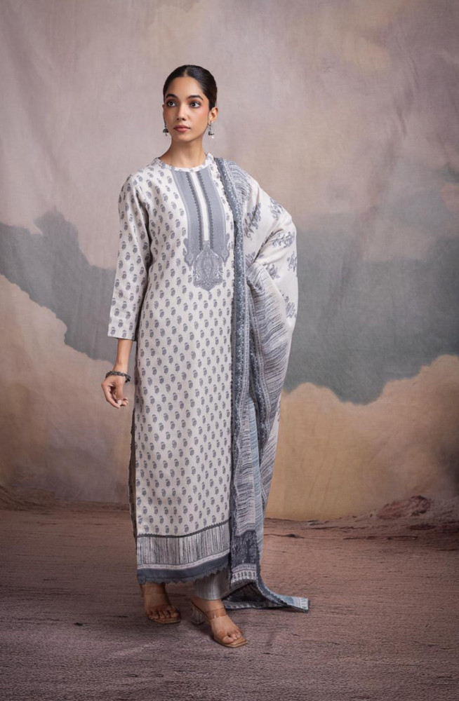 Image of Grey Pashmina Digital Printed Suit with Pashmina Dupatta - ANN2118B