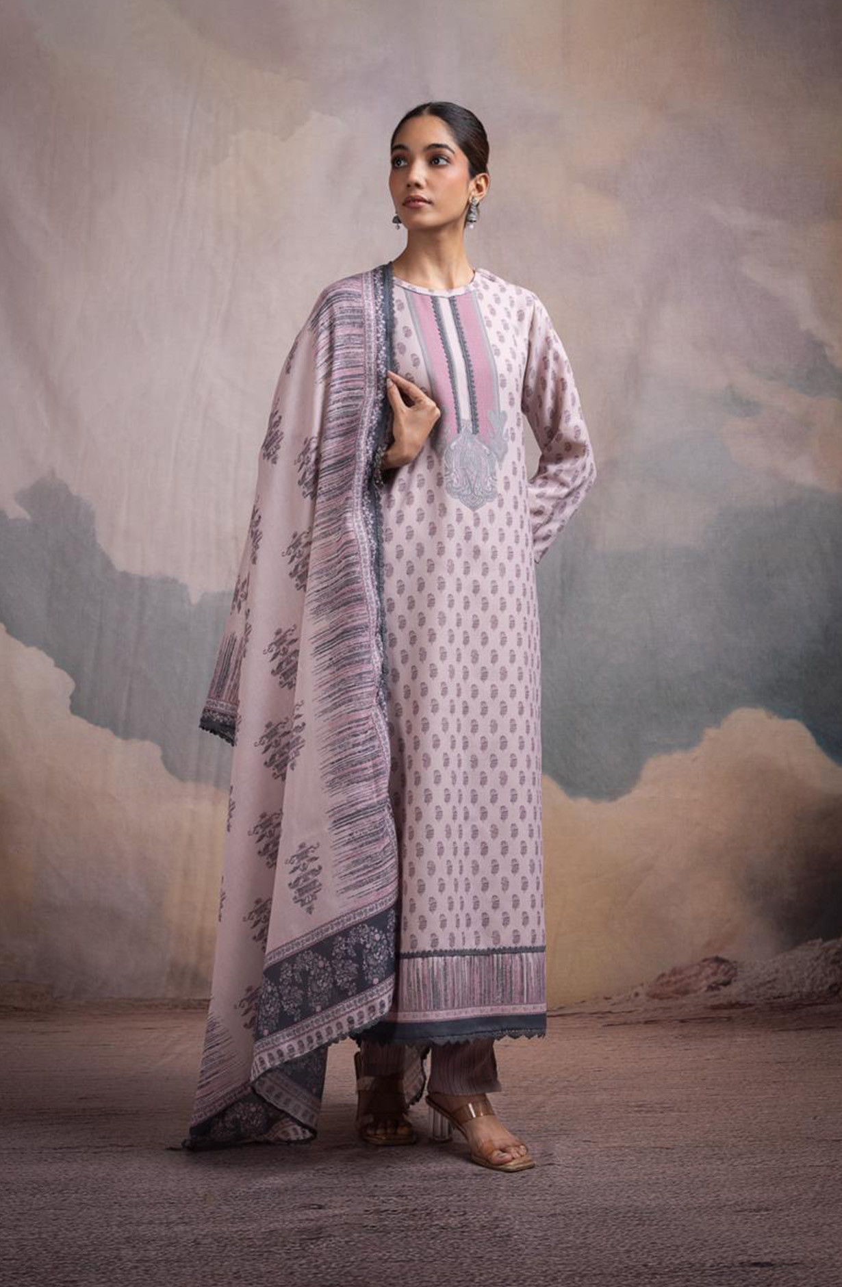 Pink Pashmina Digital Printed Suit with Pashmina Dupatta - ANN2118C