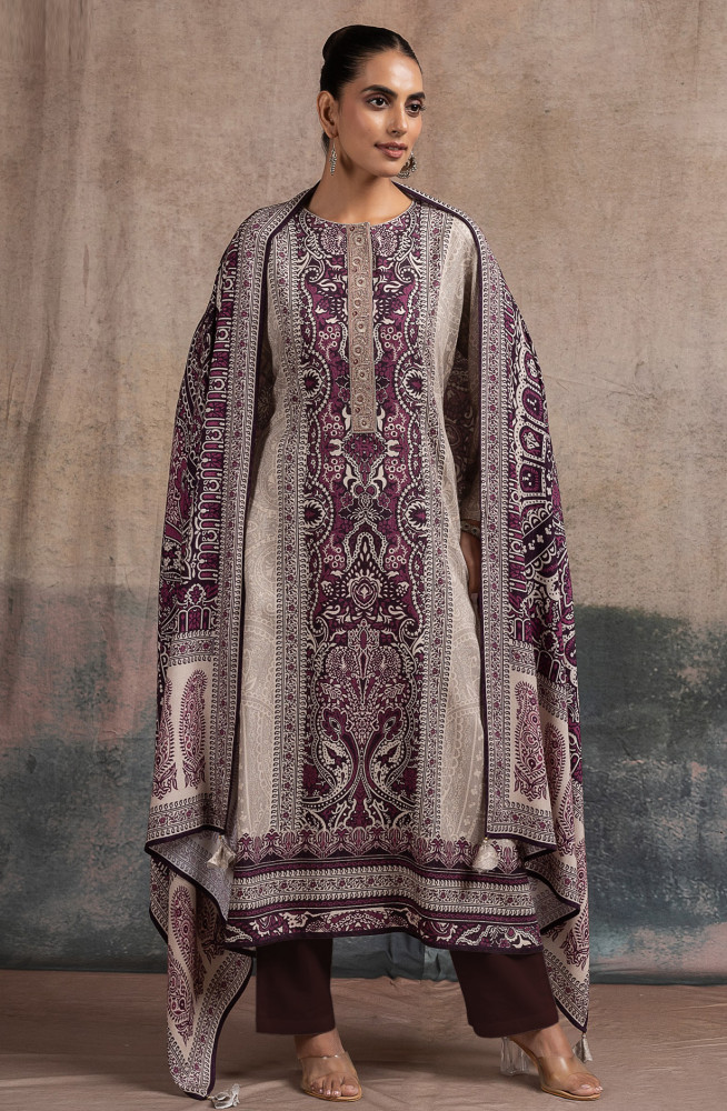 Image of Wine Pashmina Suit Set with Dupatta - R157-SPR2520A