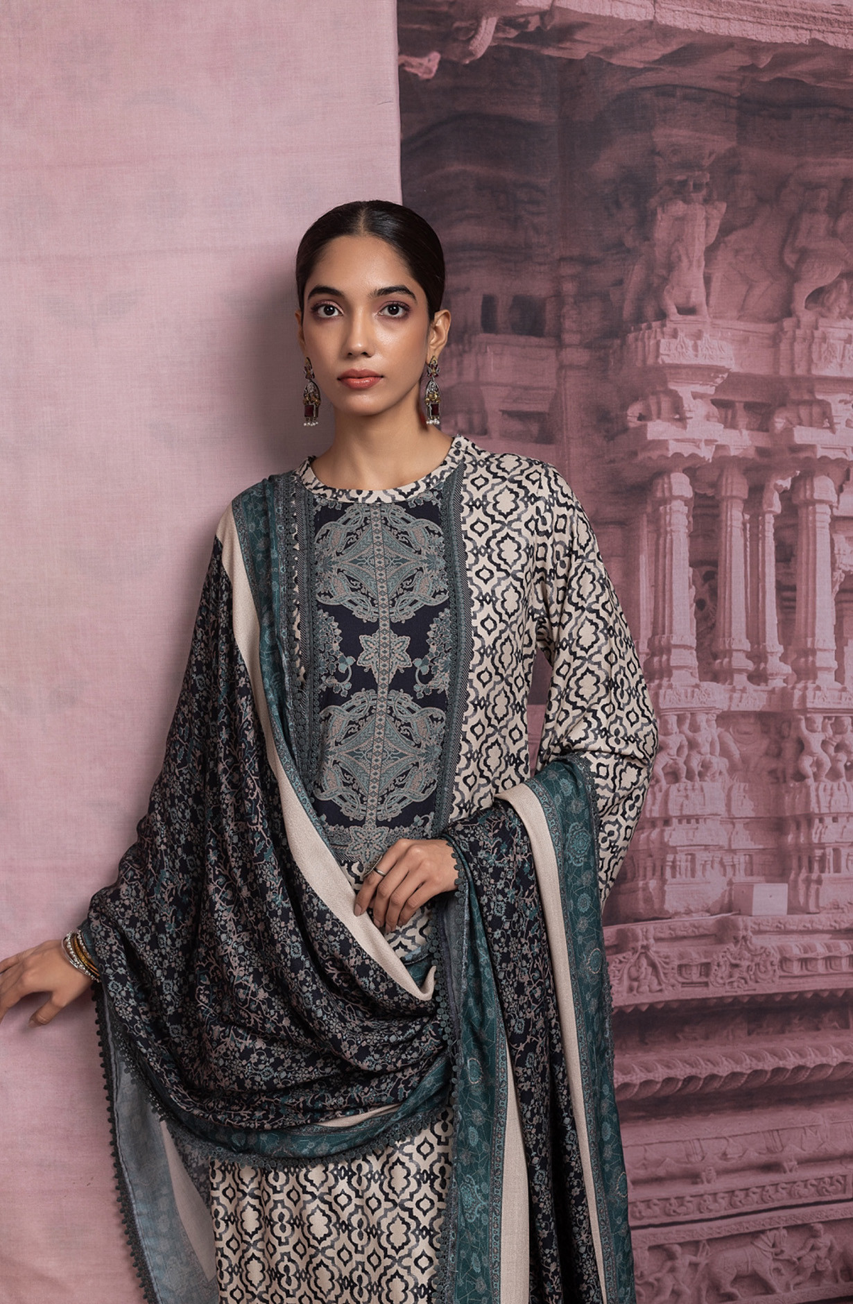 Green Pashmina Digital Printed Suit with Dupatta - FAS2035B