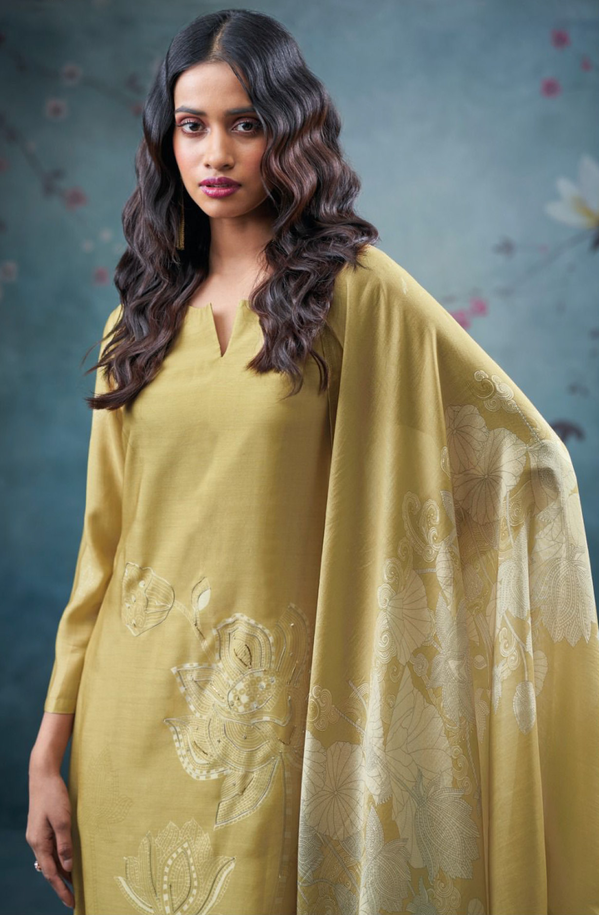 Mehndi Pure bemberg silk Suit Set with Dupatta- QIR3665B