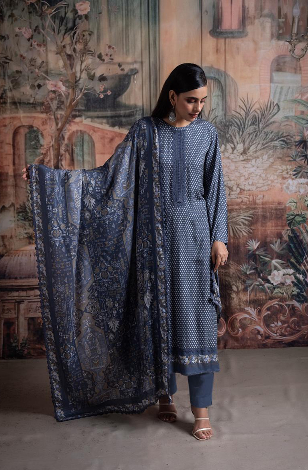 Blue Pashmina Digital Printed Suit with Pashmina Dupatta - SIY2038B