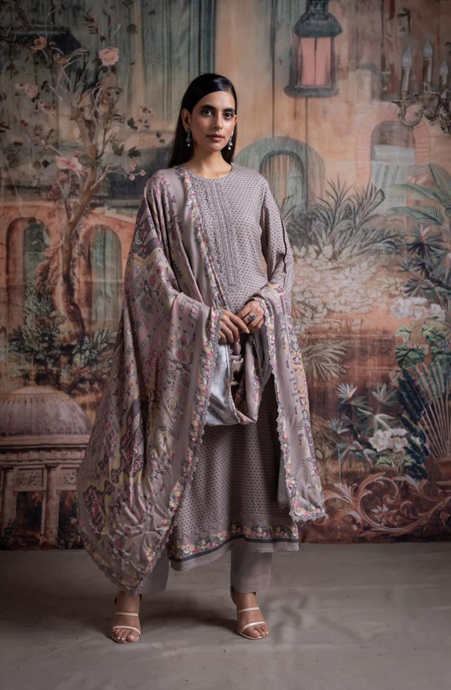Image of Brown Pashmina Digital Printed Suit with Pashmina Dupatta - SIY2038C