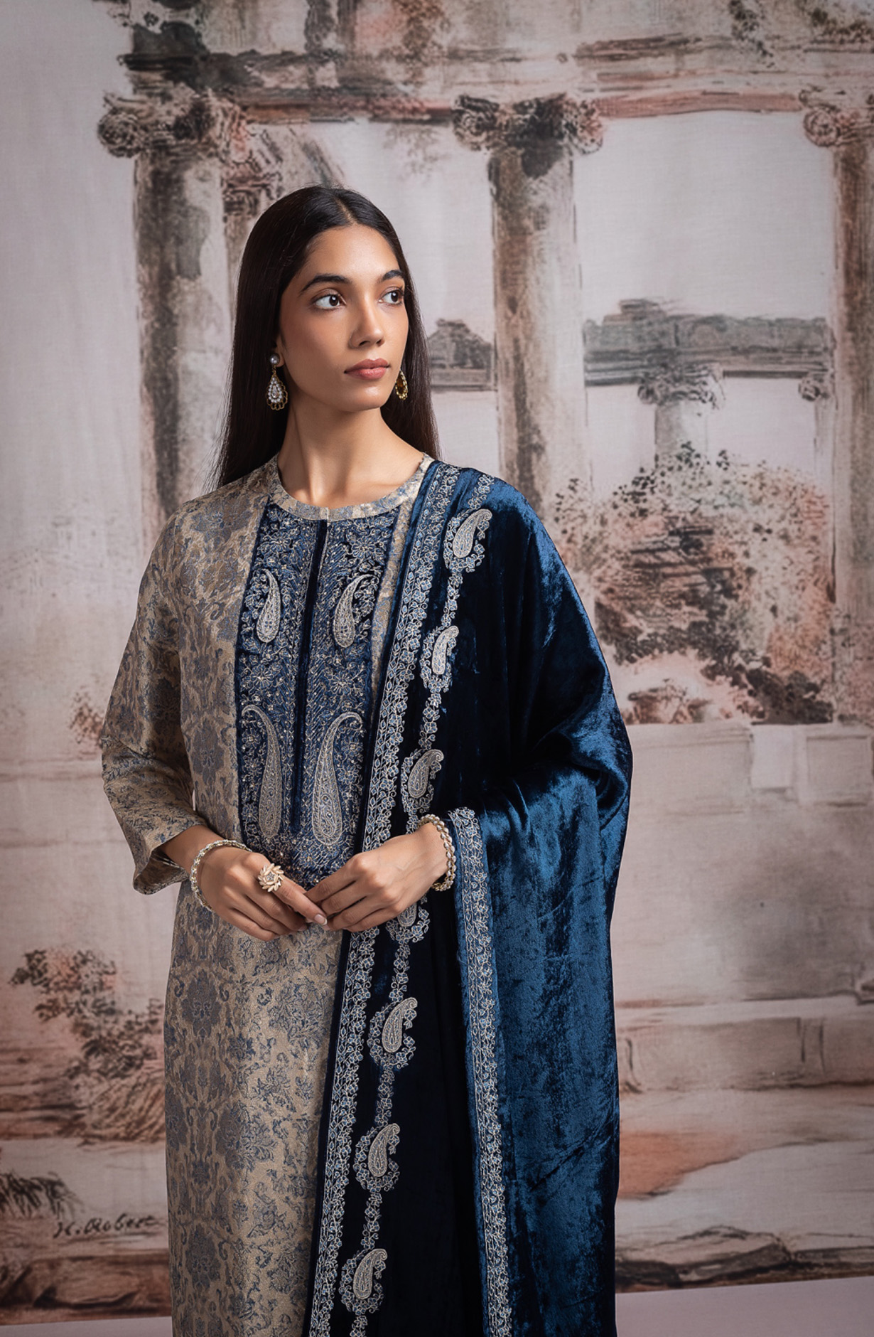 Blue Pashmina Suit set with Pashmina Dupatta - YOR2065A